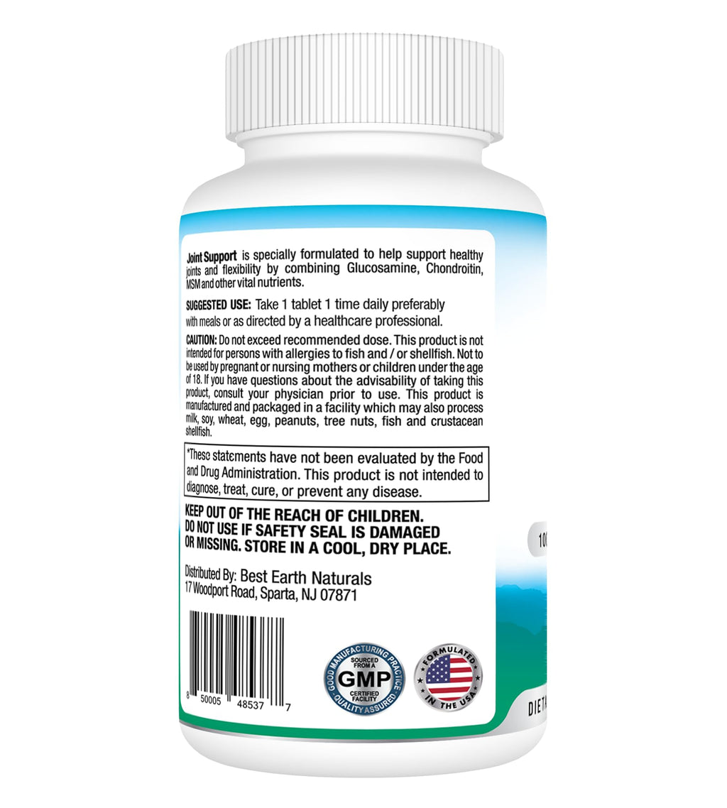Best Earth Naturals Joint Support- Glucosamine, Chondroitin, MSM & Special Vitamins & Nutrients for Back, Hip & Joint Support - Joint Supplement for Joints, Muscle & Flexibility 30 Day Supply