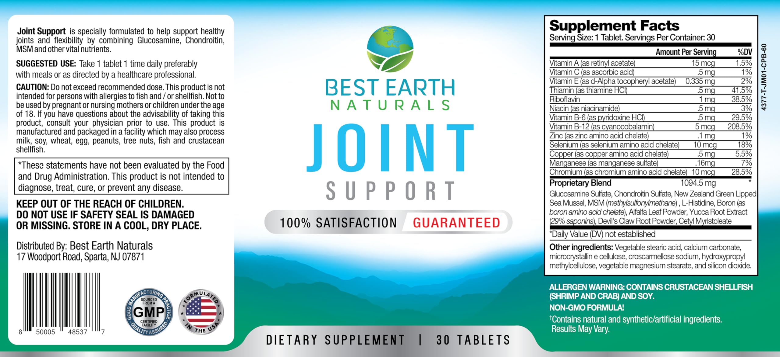 Best Earth Naturals Joint Support- Glucosamine, Chondroitin, MSM & Special Vitamins & Nutrients for Back, Hip & Joint Support - Joint Supplement for Joints, Muscle & Flexibility 30 Day Supply