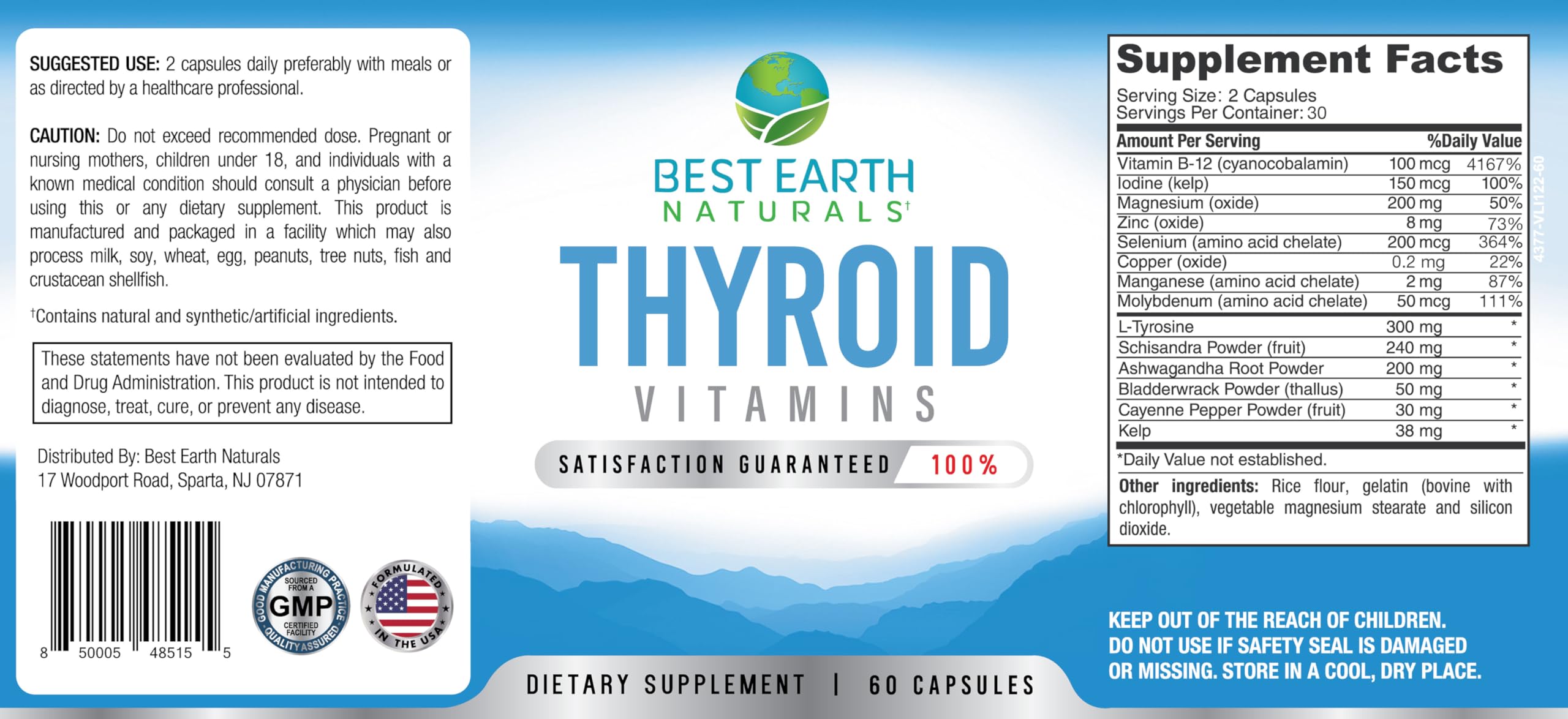 Best Earth Naturals Thyroid Support Supplement for Women and Men - 60 Capsules