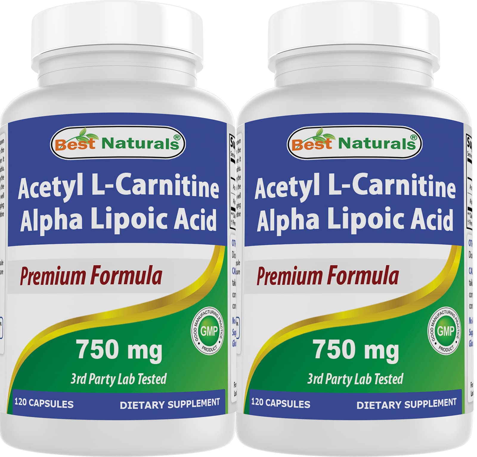 Best Naturals Acetyl L-Carnitine + Alpha Lipoic Acid 750 mg | 120 Capsules (Pack of 2)
