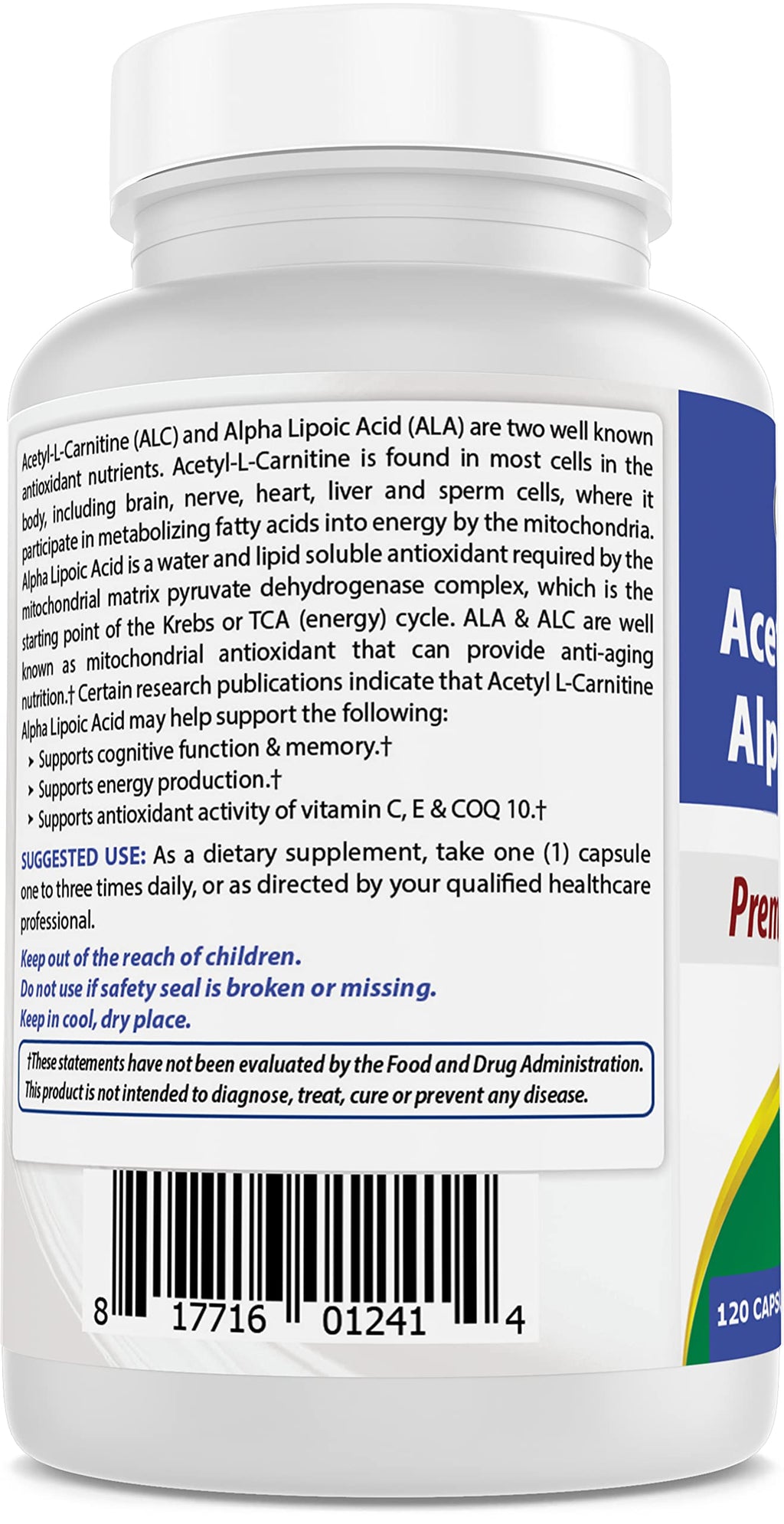 Best Naturals Acetyl L-Carnitine + Alpha Lipoic Acid 750 mg | 120 Capsules (Pack of 2)