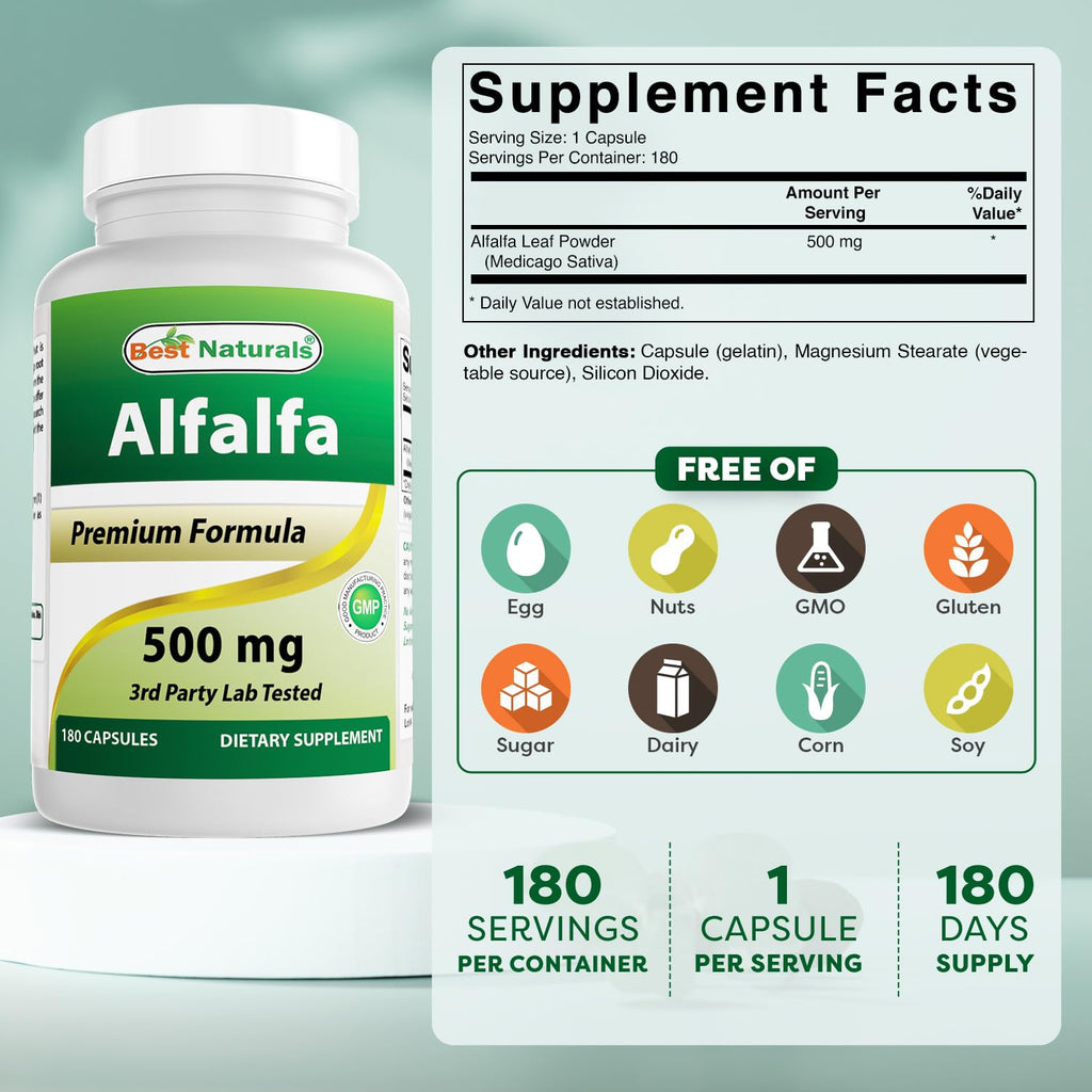 Best Naturals Alfalfa Green Super Food 500 mg – 180 Capsules (Pack of 2)