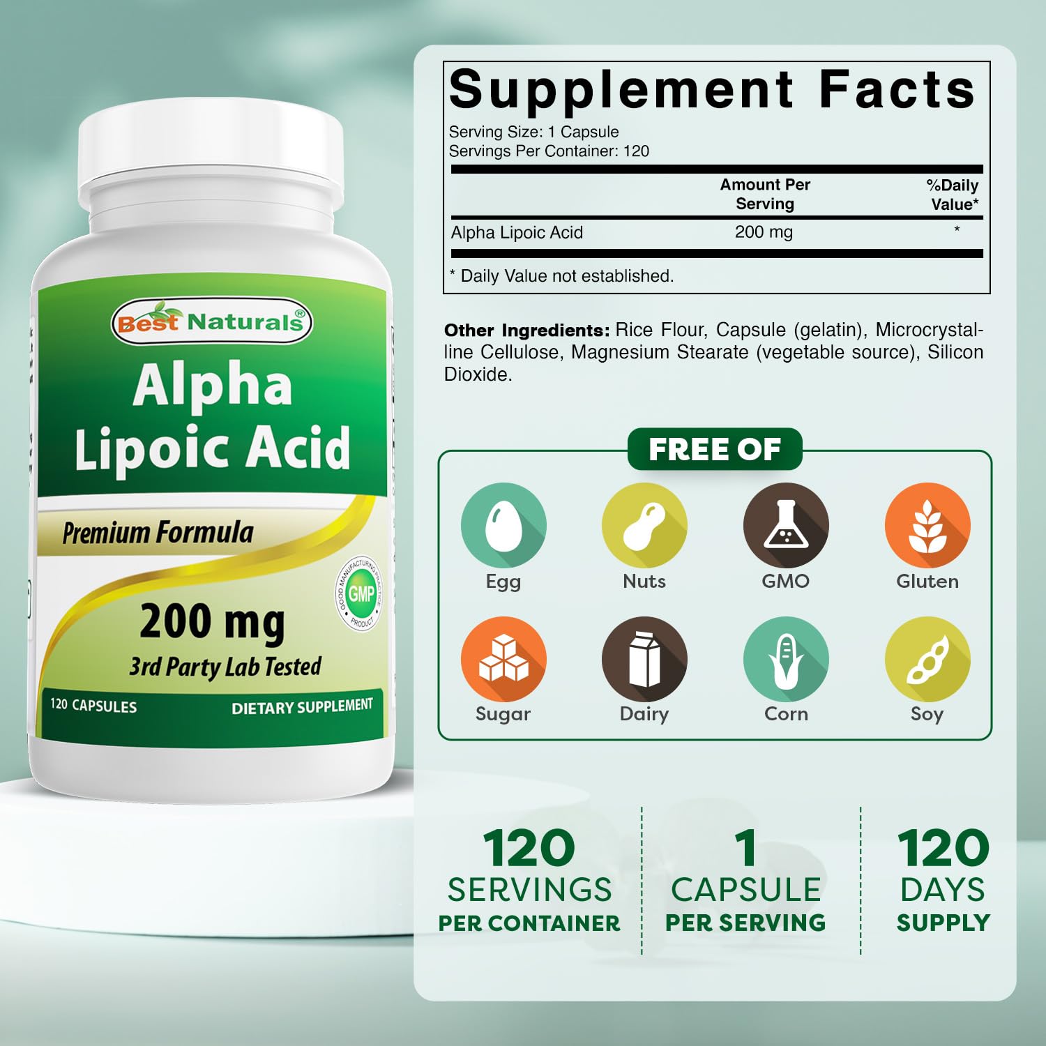 Best Naturals Alpha Lipoic Acid 200 mg – 120 Capsules (Pack of 3)
