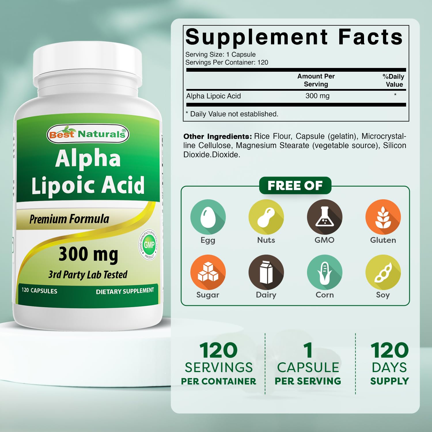 Best Naturals Alpha Lipoic Acid 300 mg – 120 Capsules (Pack of 2)