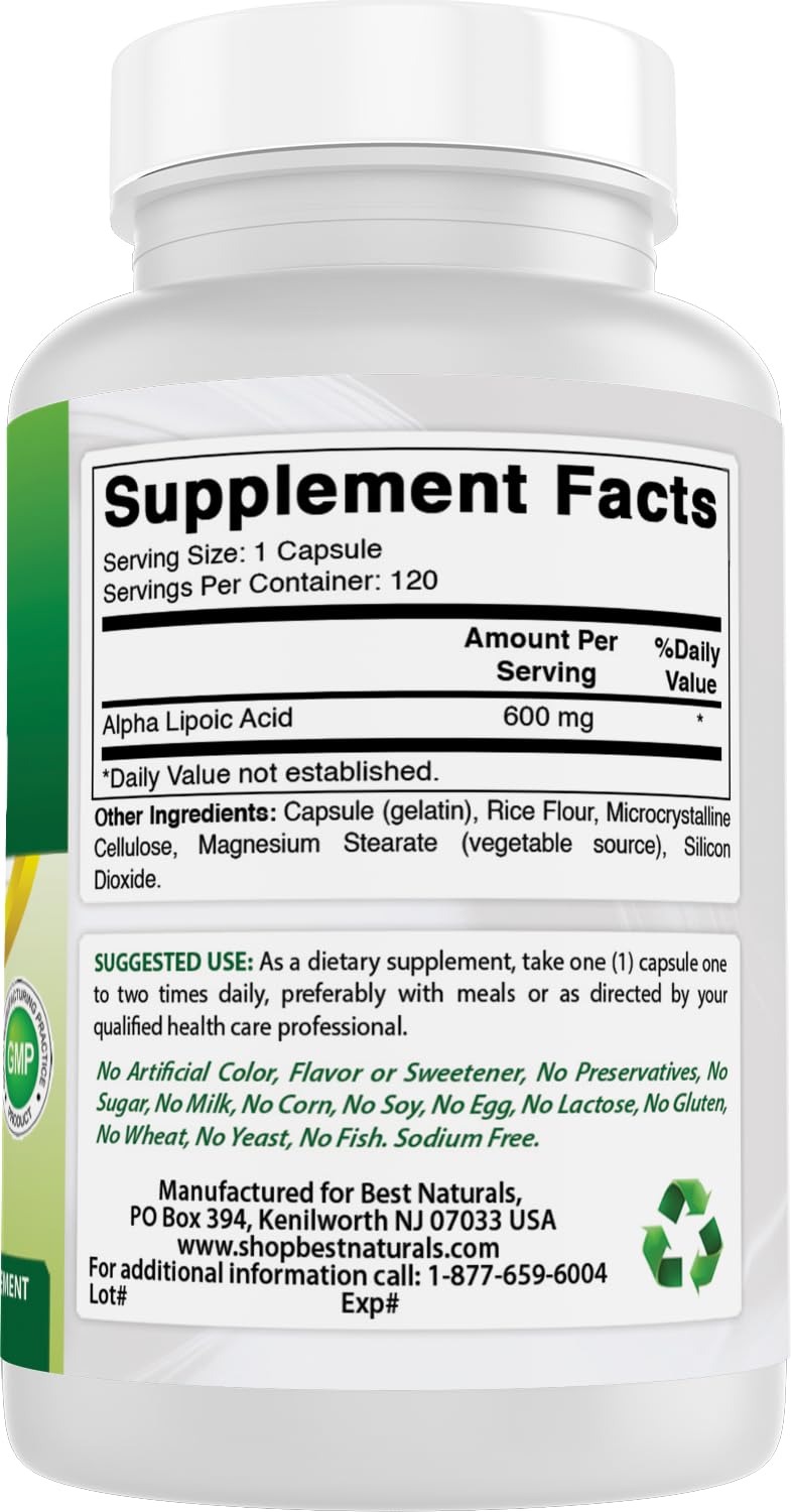 Best Naturals Alpha Lipoic Acid 600 mg | 120 Count (Pack of 2) – Non-GMO, Gluten Free