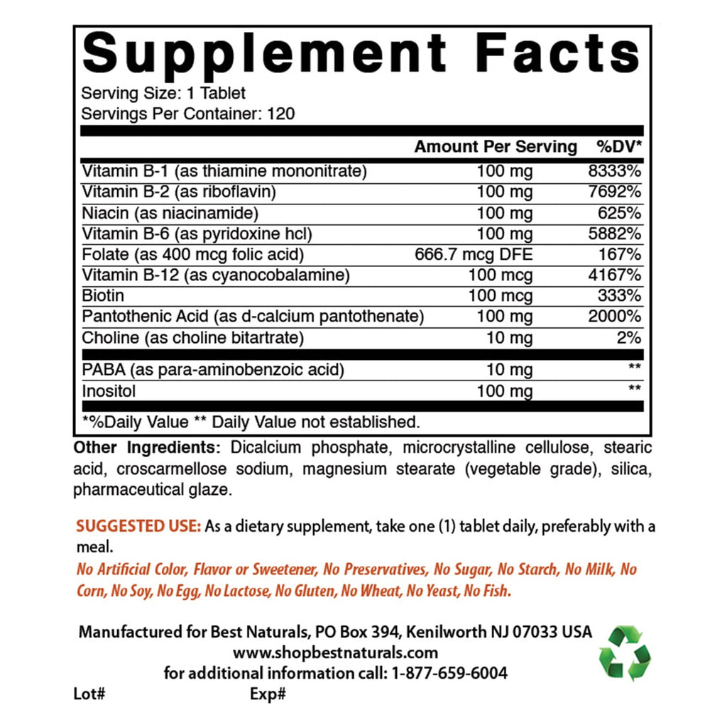 Best Naturals B-100 Complex 120 Tablets - Pack of 3 | B Complex Vitamins