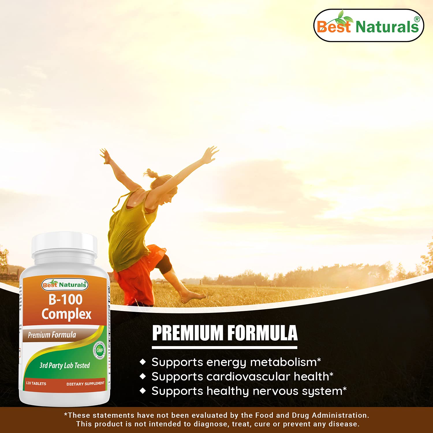 Best Naturals B-100 Complex 120 Tablets - Pack of 3 | B Complex Vitamins