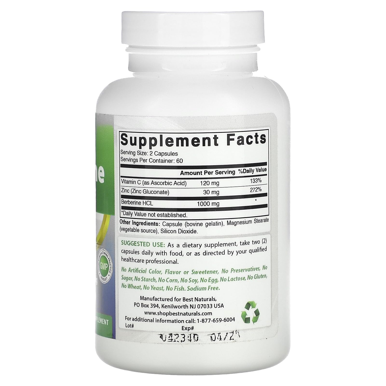 Best Naturals Berberine Plus 1000mg per Serving – 120 Capsules