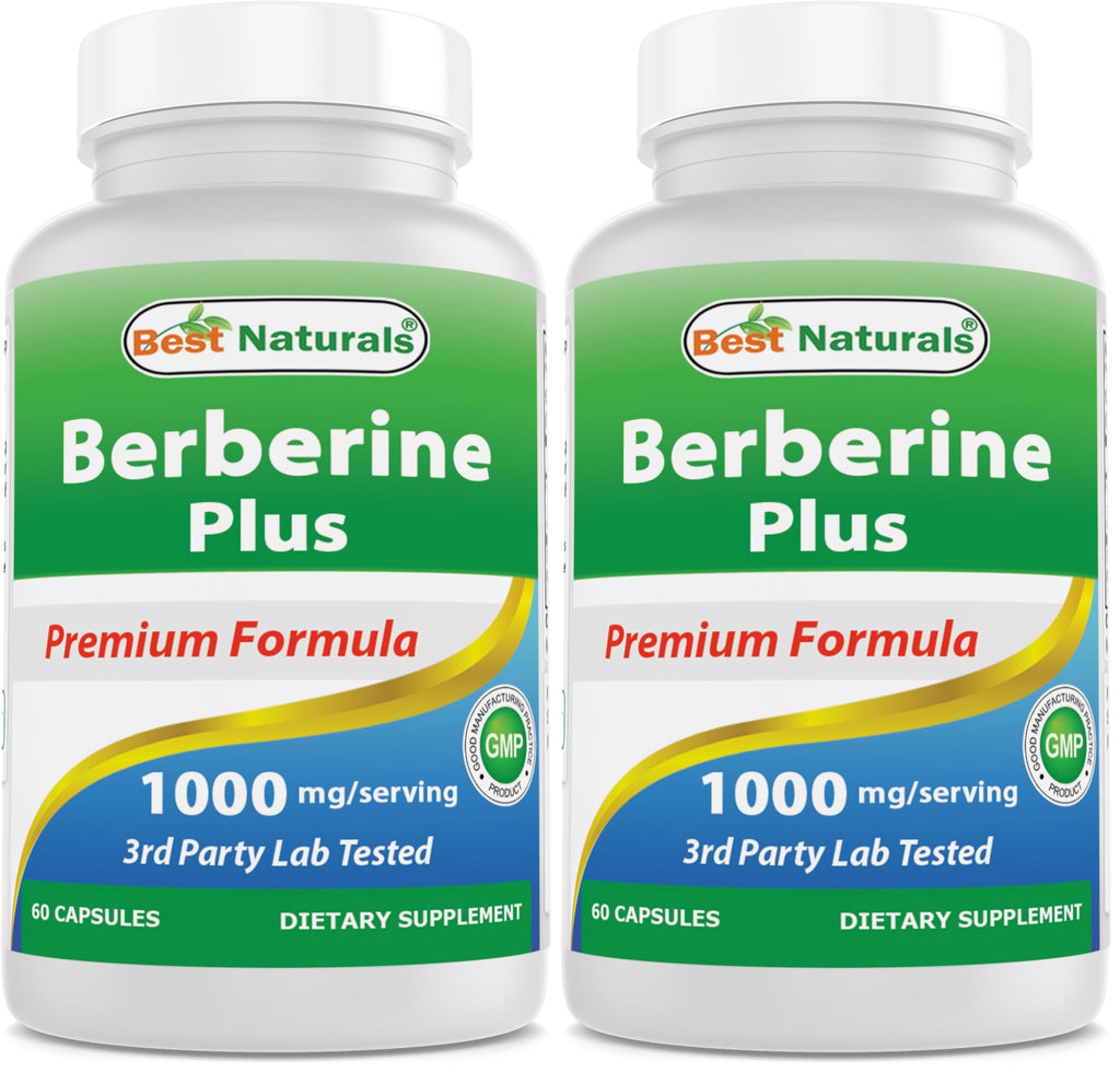 Best Naturals Berberine Plus 1000mg per Serving – Pack of 2, 60 Capsules Each | Non-GMO