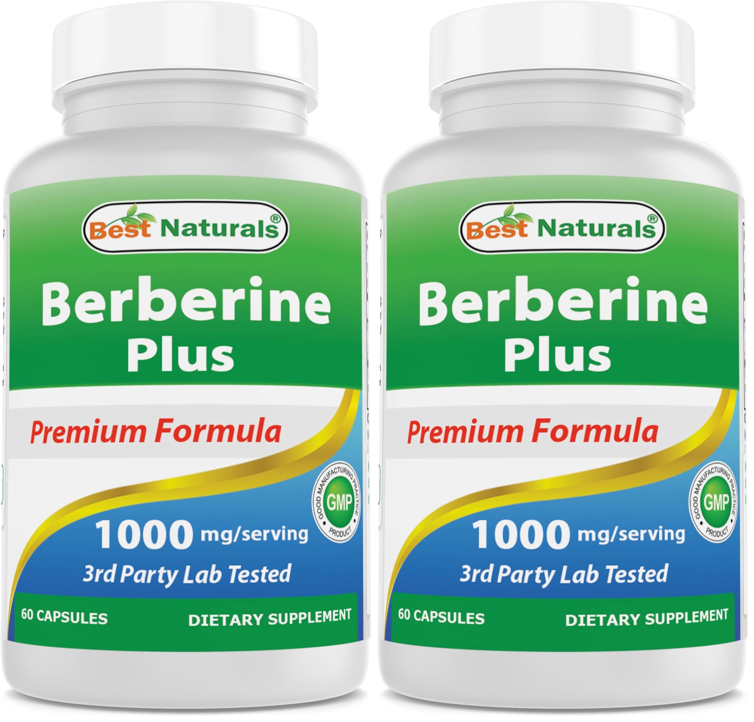 Best Naturals Berberine Plus 1000mg per Serving – Pack of 2, 60 Capsules Each | Non-GMO