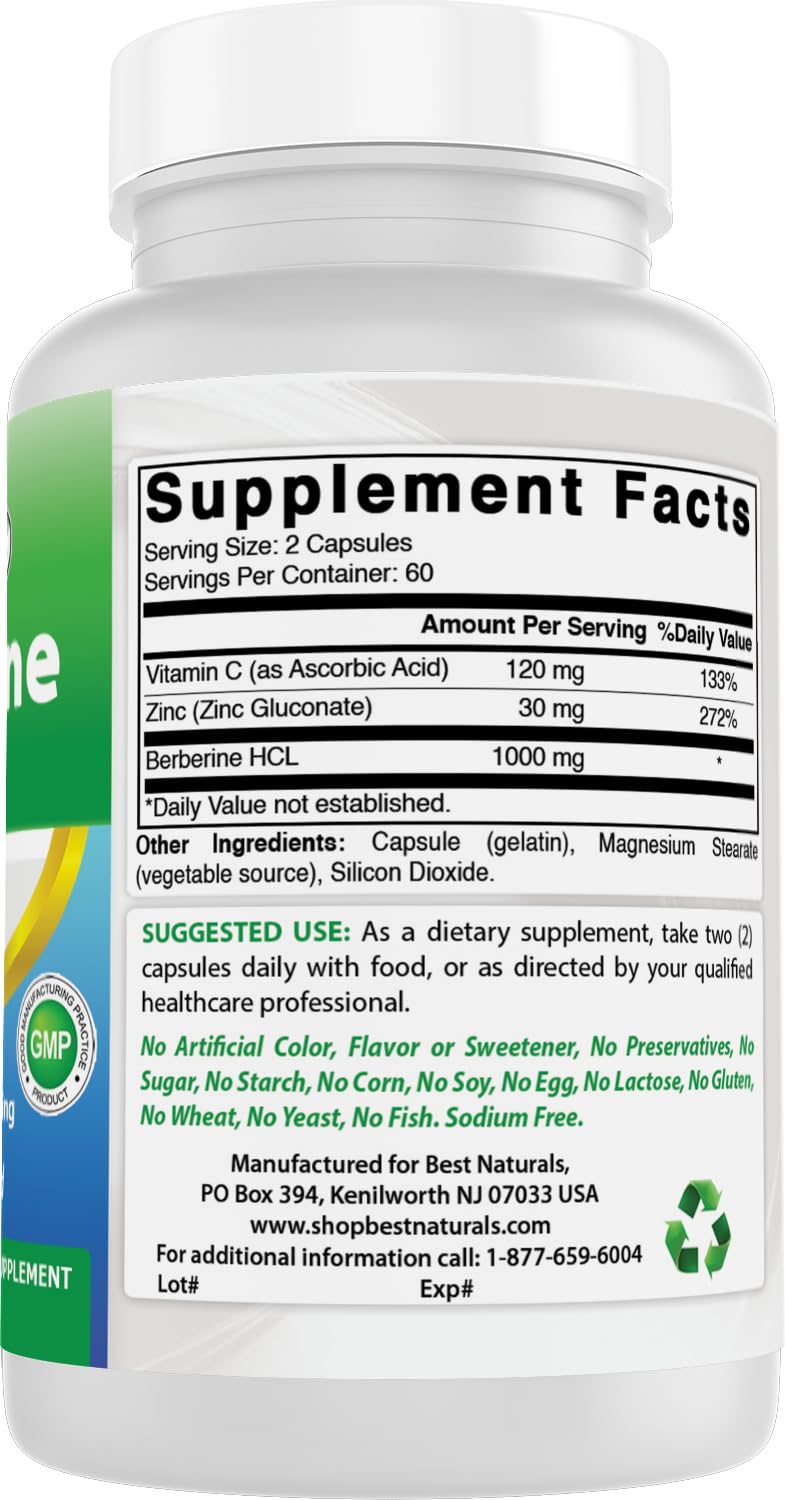 Best Naturals Berberine Plus 1000 mg/Serving - 120 Capsules (120 Count Pack of 3)