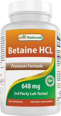 Best Naturals Betaine HCL 648 mg 250 Capsules - Non-GMO & Gluten Free