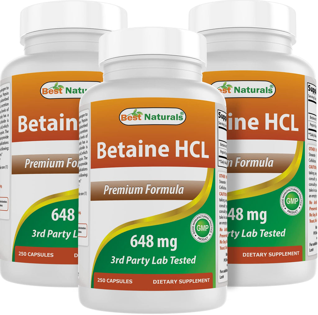 Best Naturals Betaine HCL 648 mg - 750 Capsules (3-Pack)