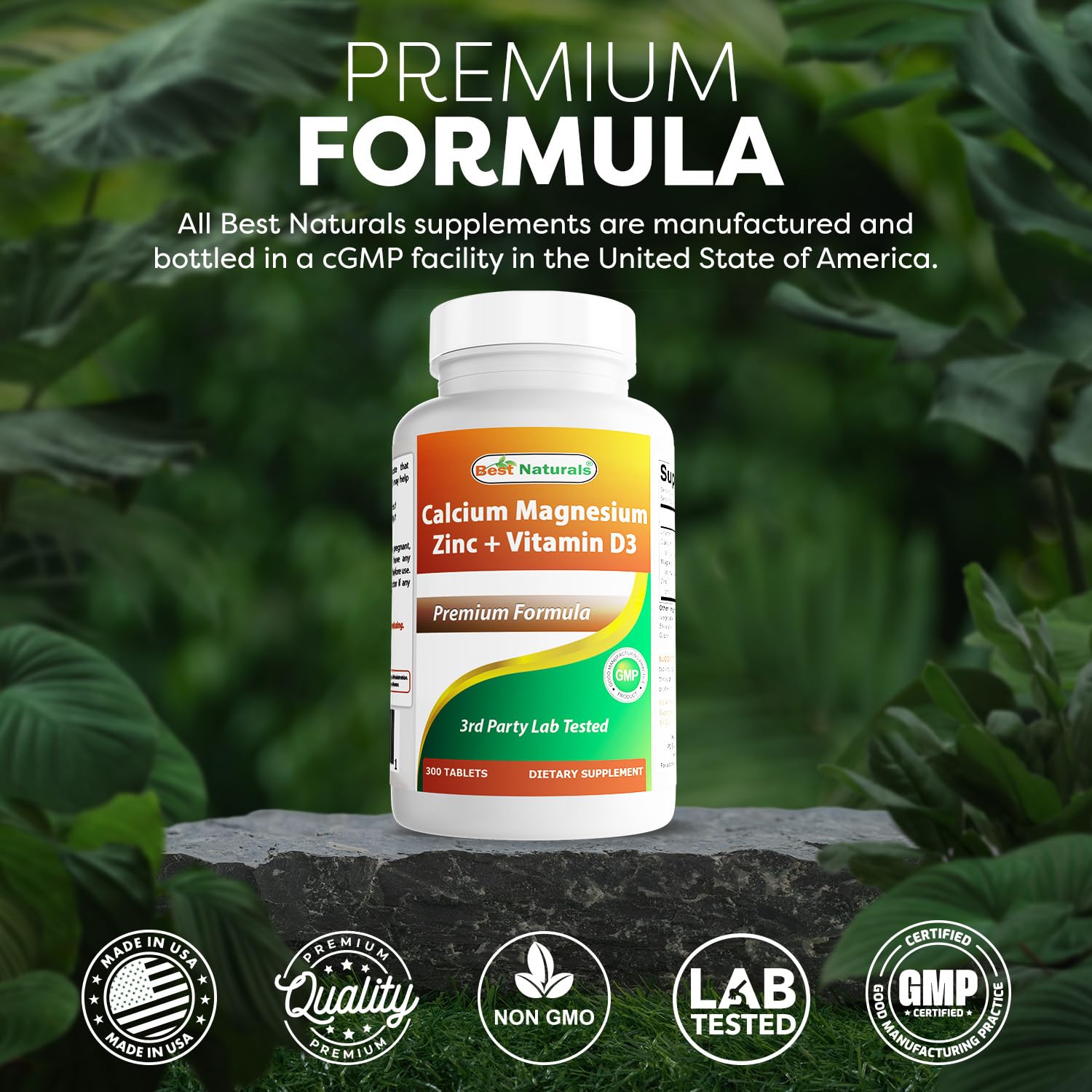 Best Naturals Calcium Magnesium Zinc with Vitamin D3, 300 Tablets - Calcium 1000 mg, Magnesium 400 mg, Zinc 25 mg & D3 600 IU per Serving (3 Tablets) (Pack of 2)