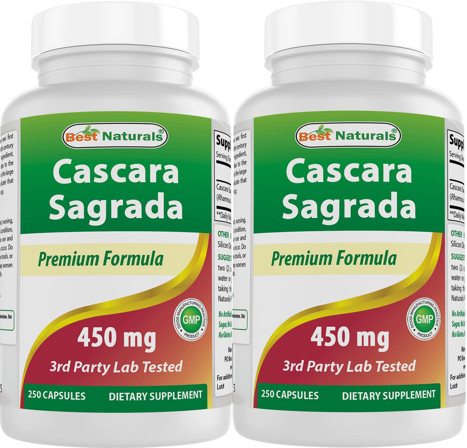 Best Naturals Cascara Sagrada 450 mg - 250 Capsules (Pack of 2) | Non-GMO & Gluten-Free