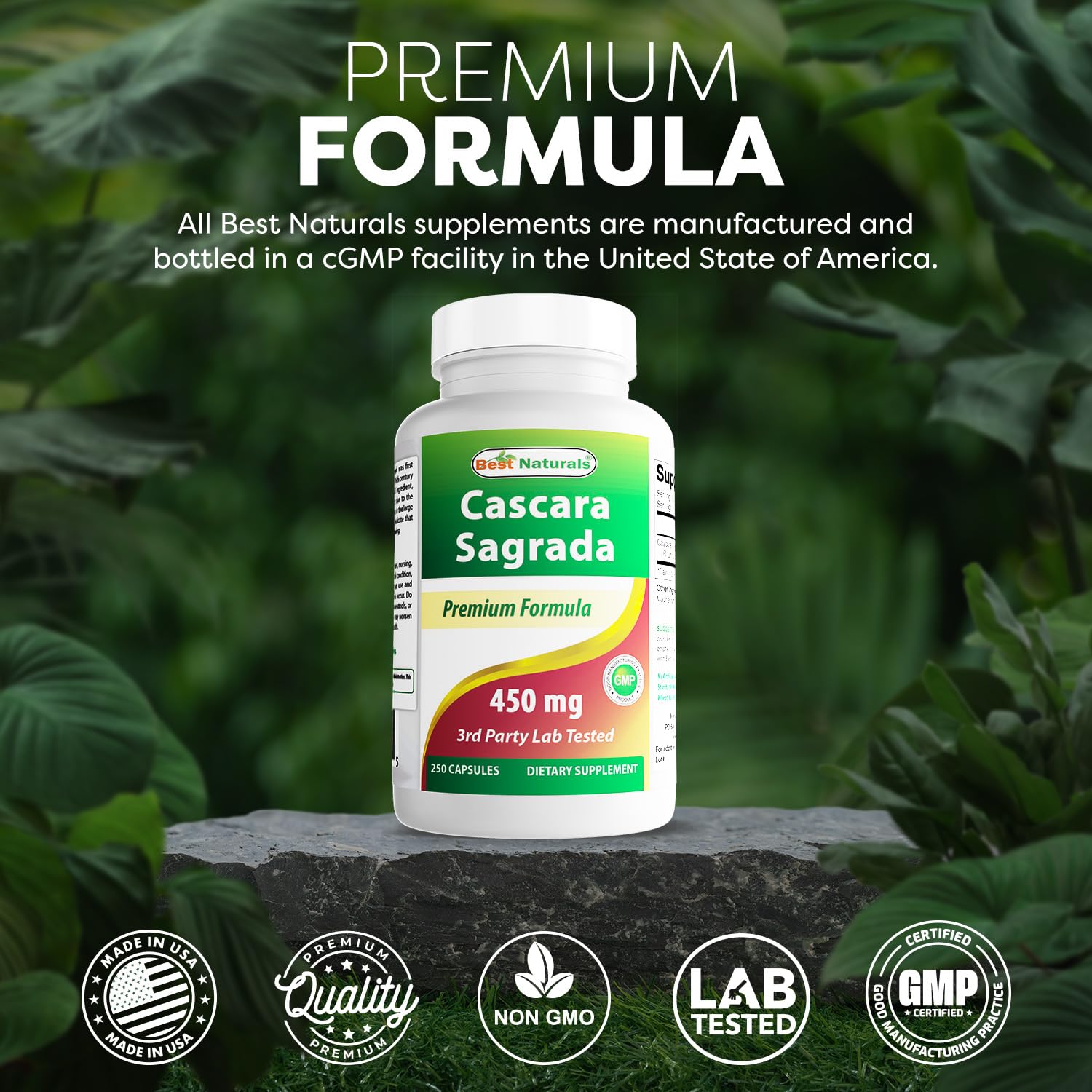 Best Naturals Cascara Sagrada 450 mg - 250 Capsules (Pack of 2) | Non-GMO & Gluten-Free