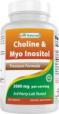Best Naturals Choline Inositol (Myo-Inositol) 2000 mg per Serving - 250 Tablets | Non-GMO, Gluten Free, Made in USA