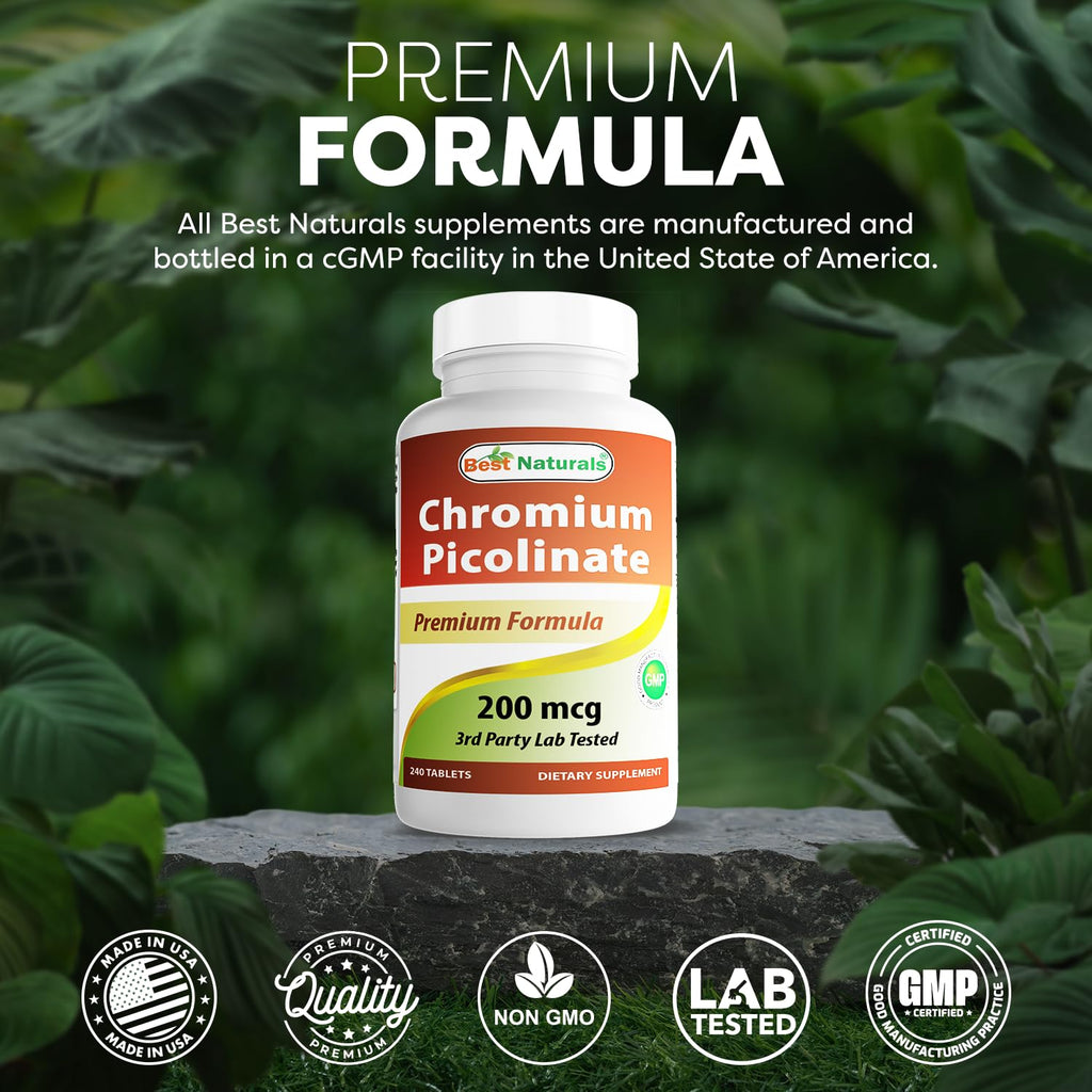 Best Naturals Chromium Picolinate Tablet 200 mcg – 240 Count (Pack of 2) | Non-GMO, Gluten-Free