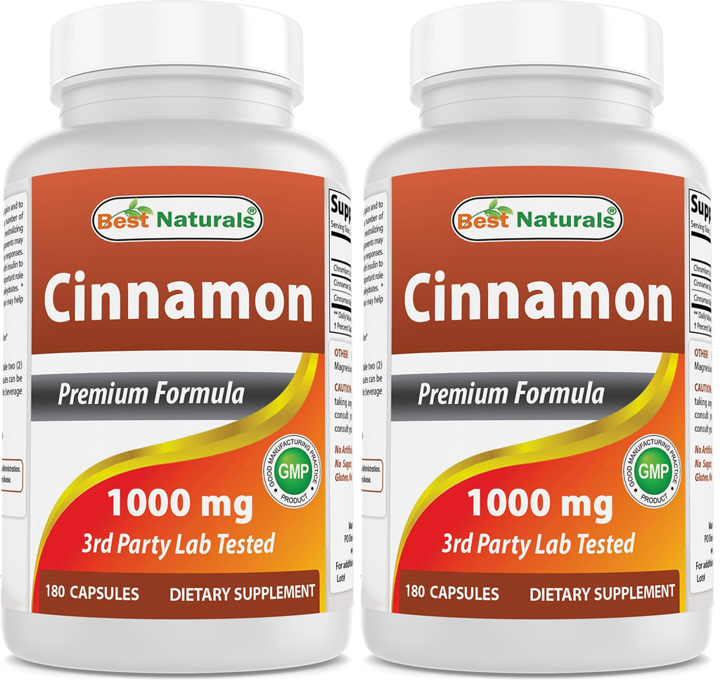 Best Naturals Cinnamon 2000 mg Equivalent with Chromium 400 mcg per Serving - Metabolism Support - 180 Capsules (Pack of 2)