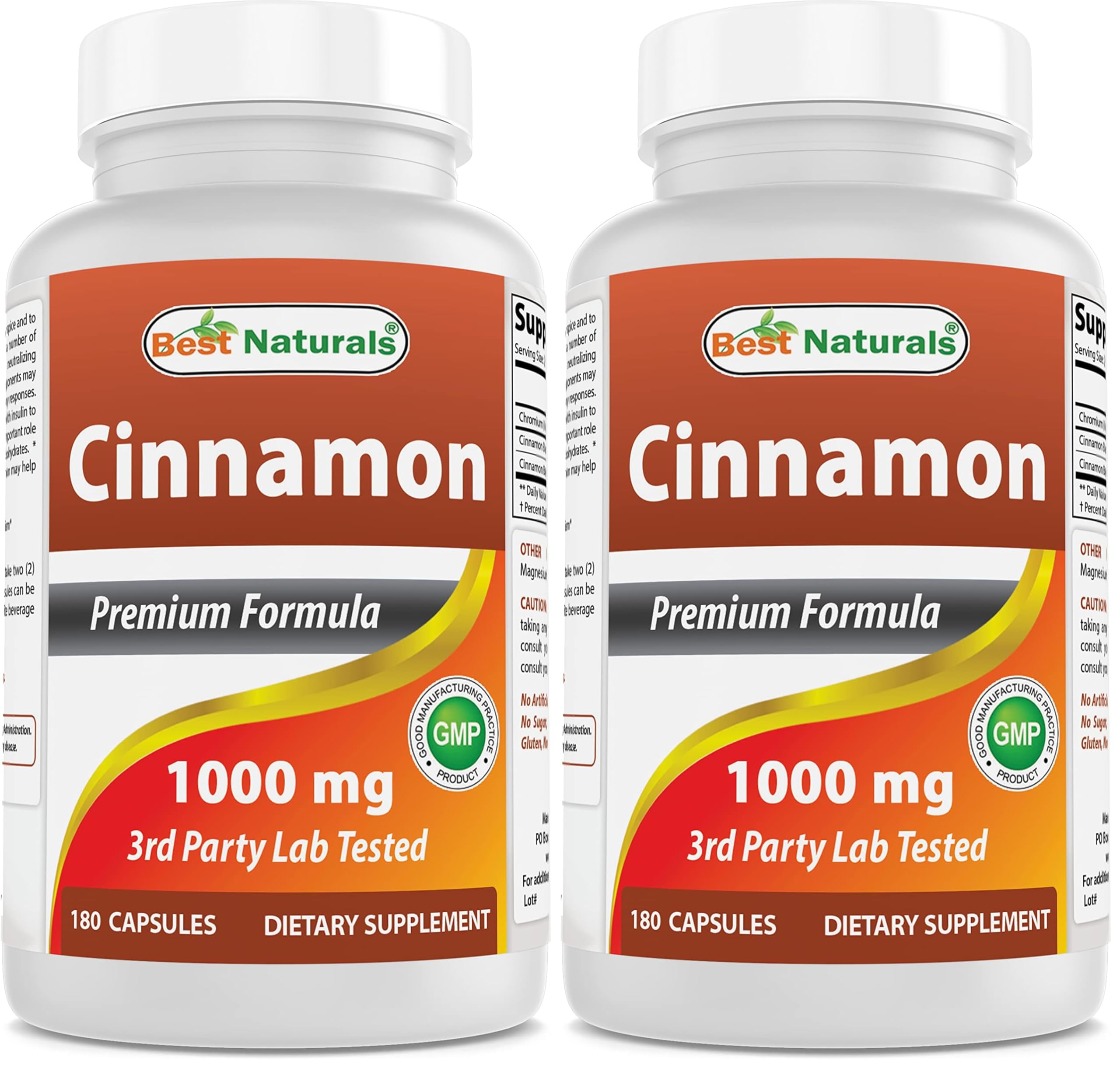 Best Naturals Cinnamon 2000 mg Equivalent with Chromium 400 mcg per Serving - Metabolism Support - 180 Capsules (Pack of 2)
