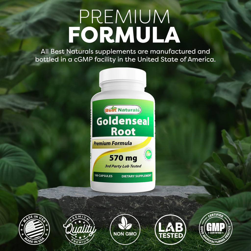Best Naturals Goldenseal Root 570 mg (Non-GMO) 100 Capsules
