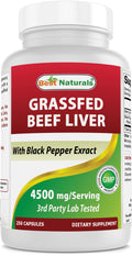 Best Naturals Grass Fed Beef Liver Capsules 4500mg 250 Count - Desiccated Supplement - Energy Production, Detoxification, Digestion, Immunity - Added Black Pepper Extract for Maximum Absorption.
