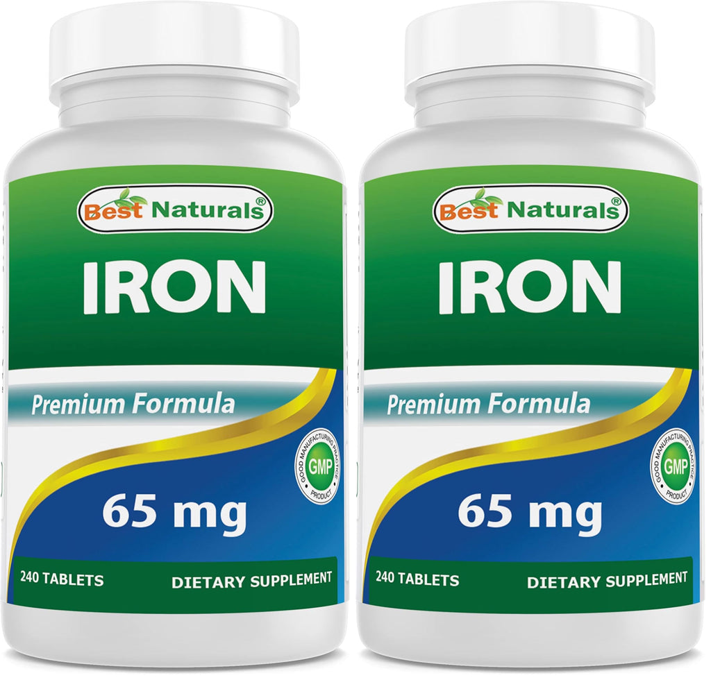 Best Naturals Iron Supplement 65 mg - 240 Tablets - Non-GMO & Gluten Free (Pack of 2)