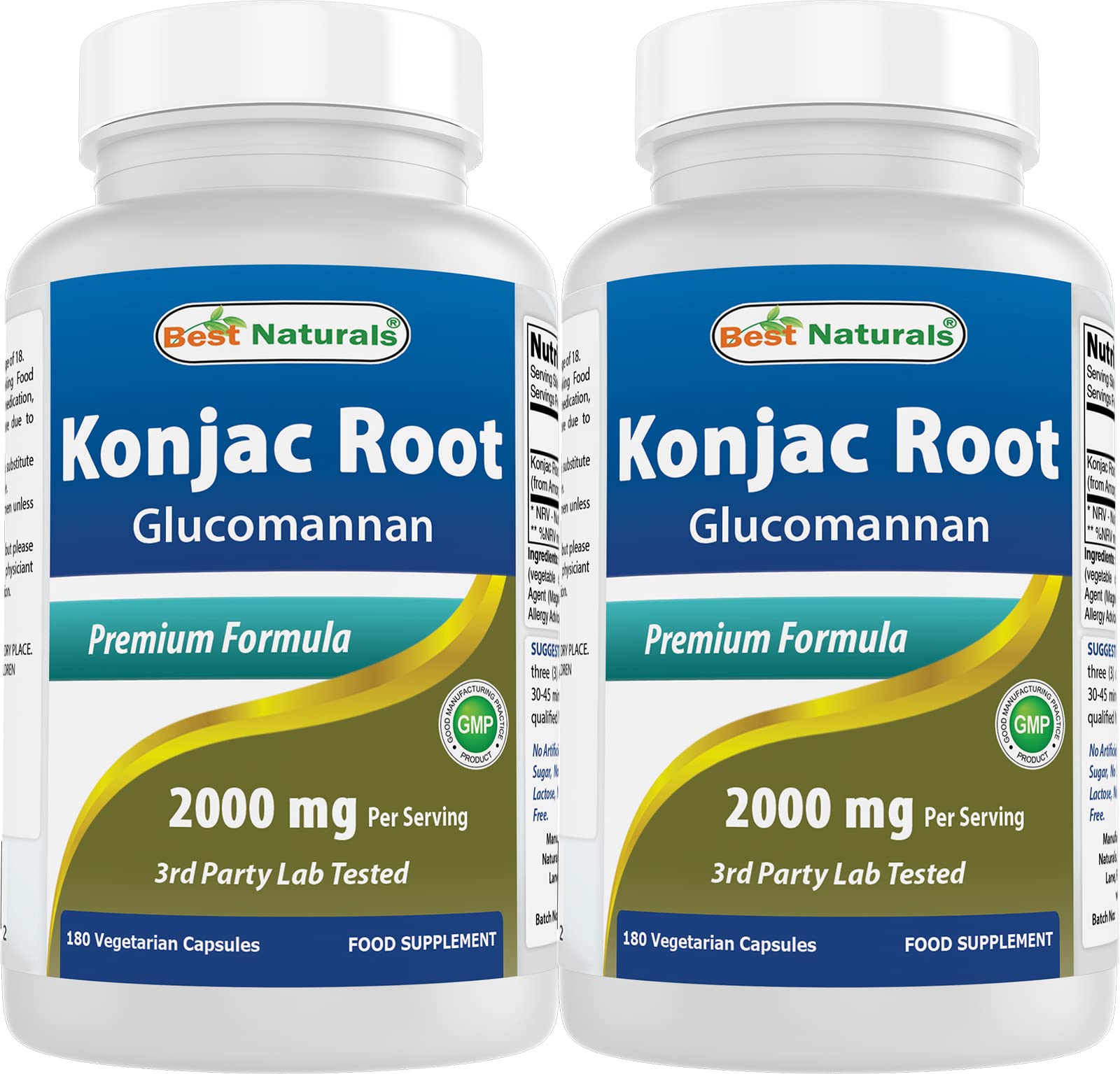 Best Naturals Konjac Glucomannan 2000 mg - 2 Pack, 180 Vegetarian Capsules