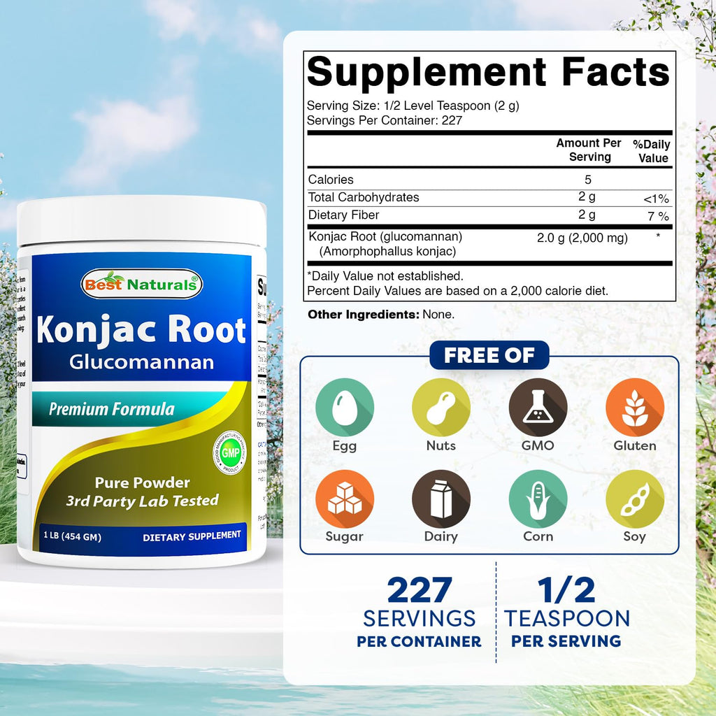 Best Naturals Konjac Glucomannan 2000mg per Serving - 2x1lb Packs