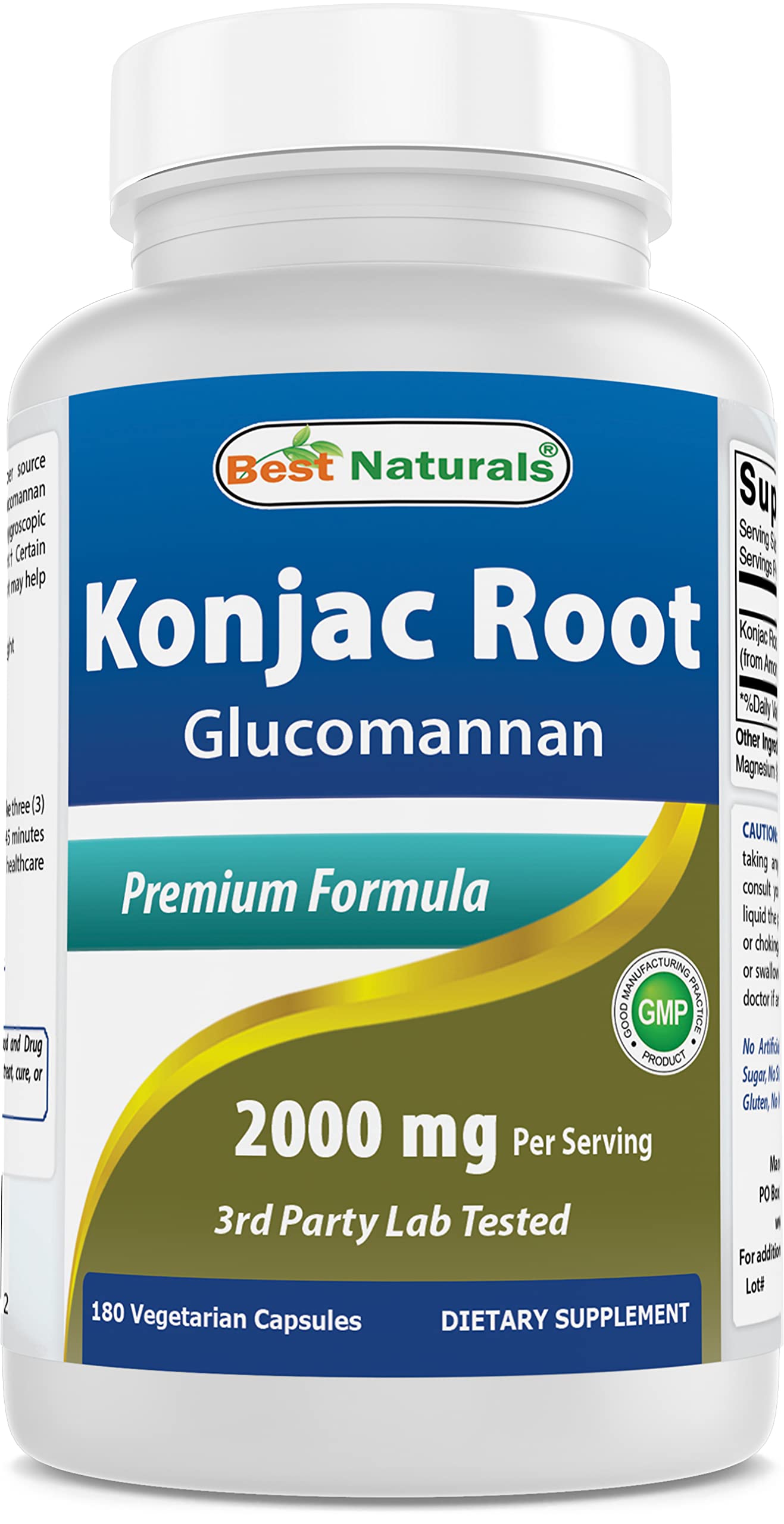 Best Naturals Konjac Root 2000mg, 180 Count - Glucomannan Fiber Supplement