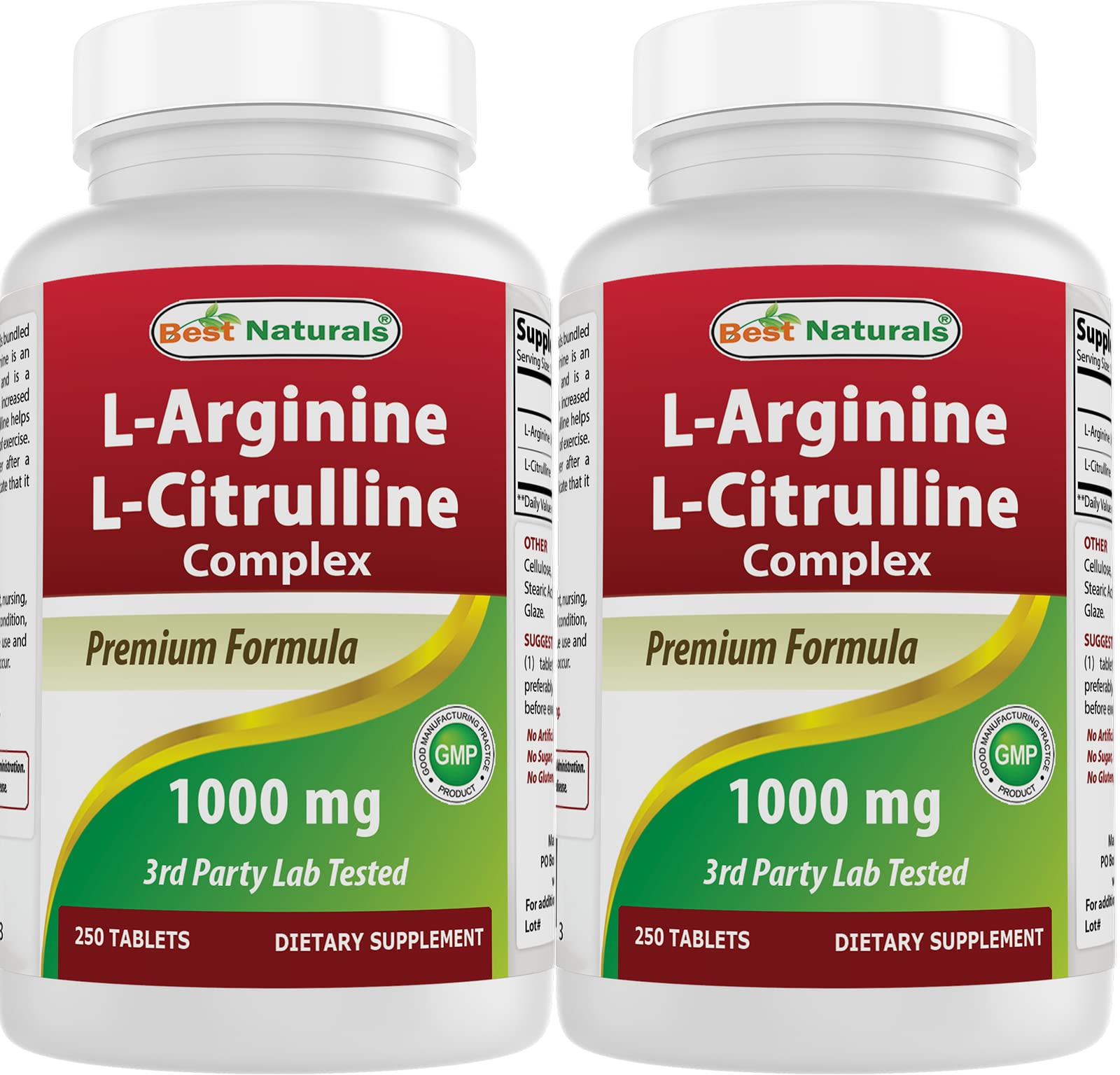 Best Naturals L-Arginine L-Citrulline Complex 1000 mg - 250 Tablets (Pack of 2)