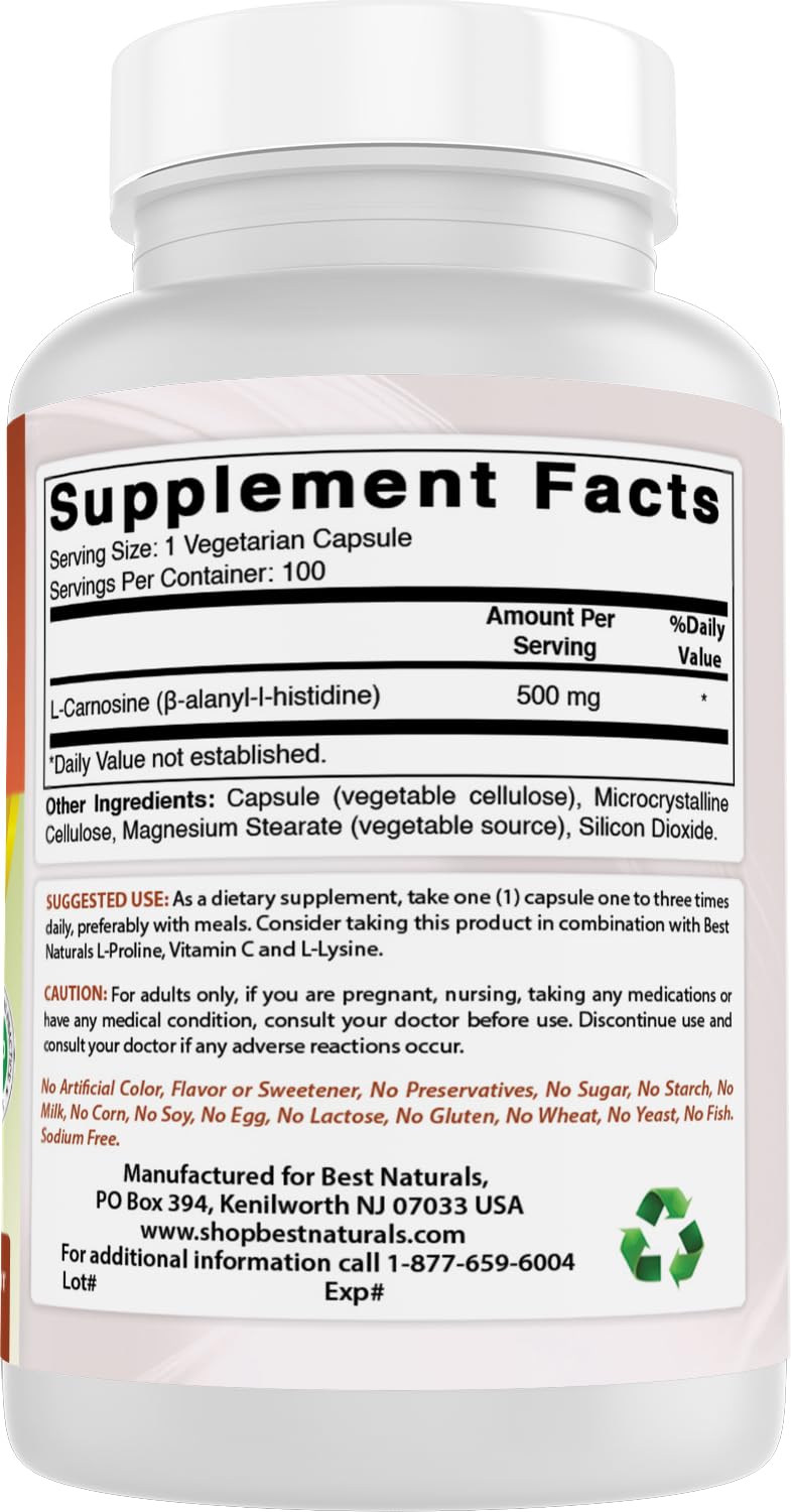 Best Naturals L-Carnosine 500 mg – 100 Vcaps (Pack of 3)