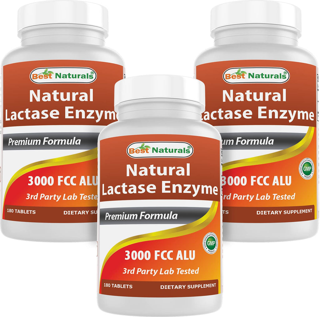 Best Naturals Fast Acting Lactase Enzyme 3000 FCC ALU - 180 Tablets (Pack of 3)