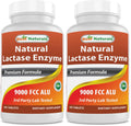 Best Naturals Lactase Enzyme Tablets – Fast Acting 9000 FCC ALU, 180 Count per Bottle, Pack of 2