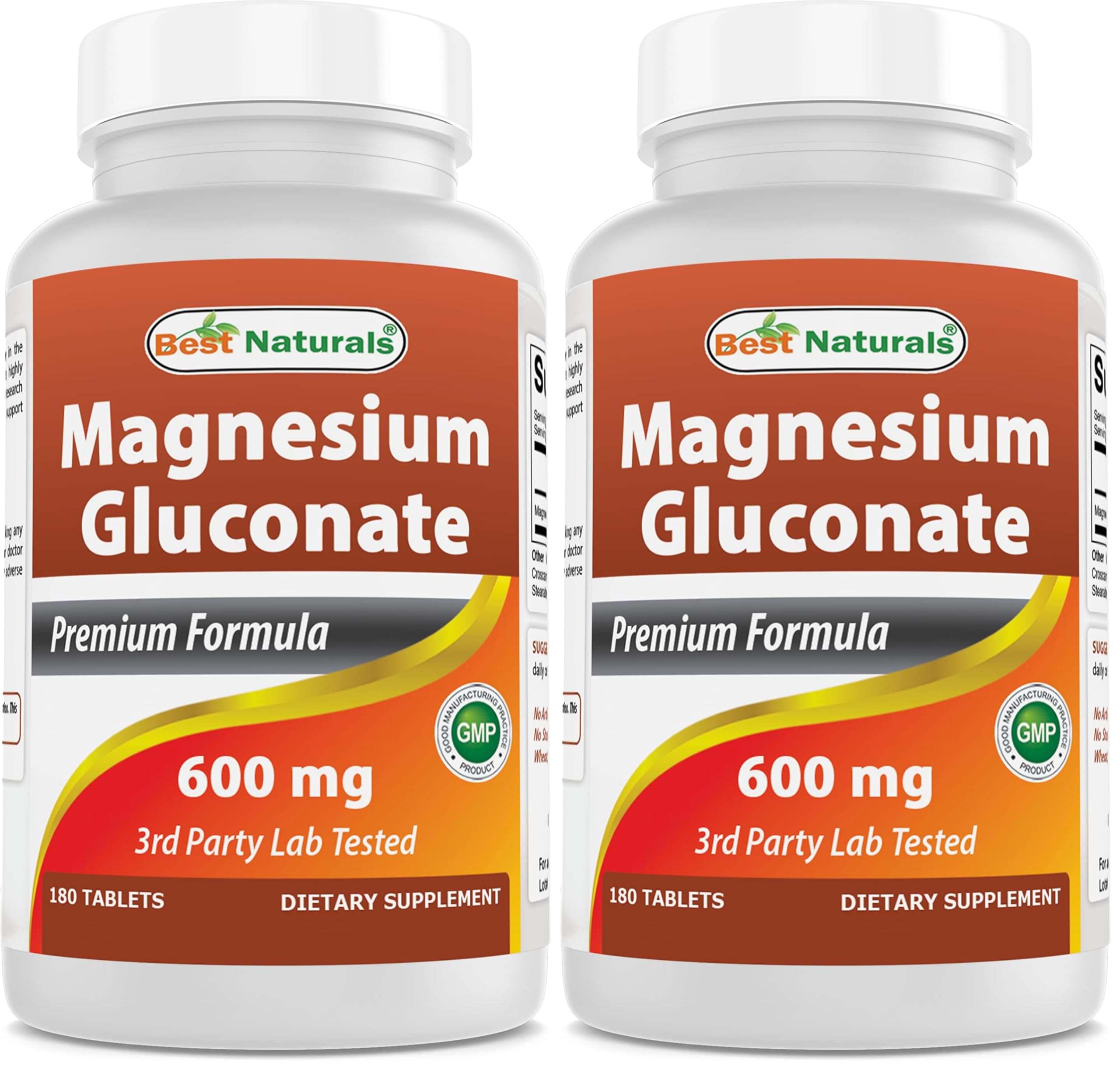 Best Naturals Magnesium Gluconate - 35 mg Mg from 600 mg Gluconate - 180 Tablets (Pack of 2)