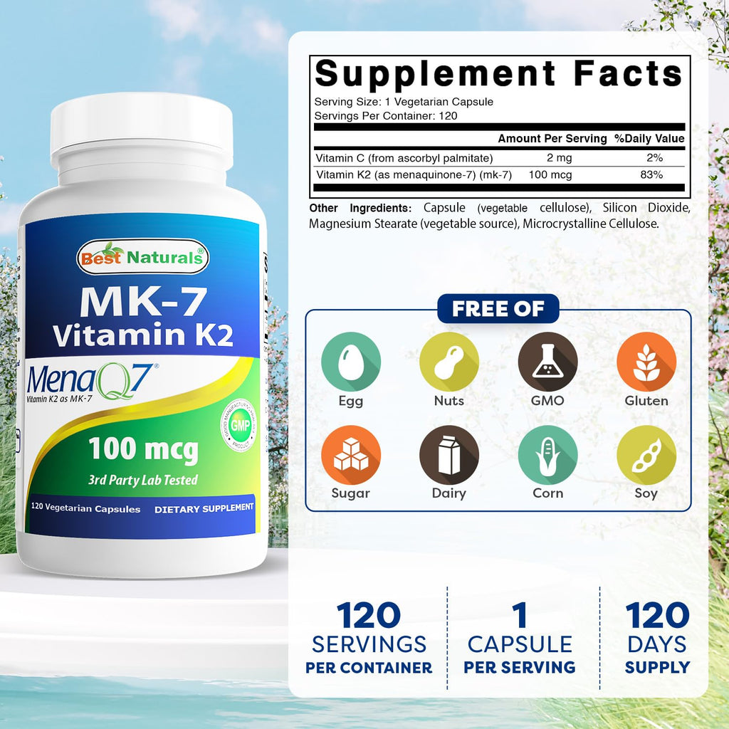 Best Naturals MK-7 Vitamin K2 100 mcg - 120 Vcaps