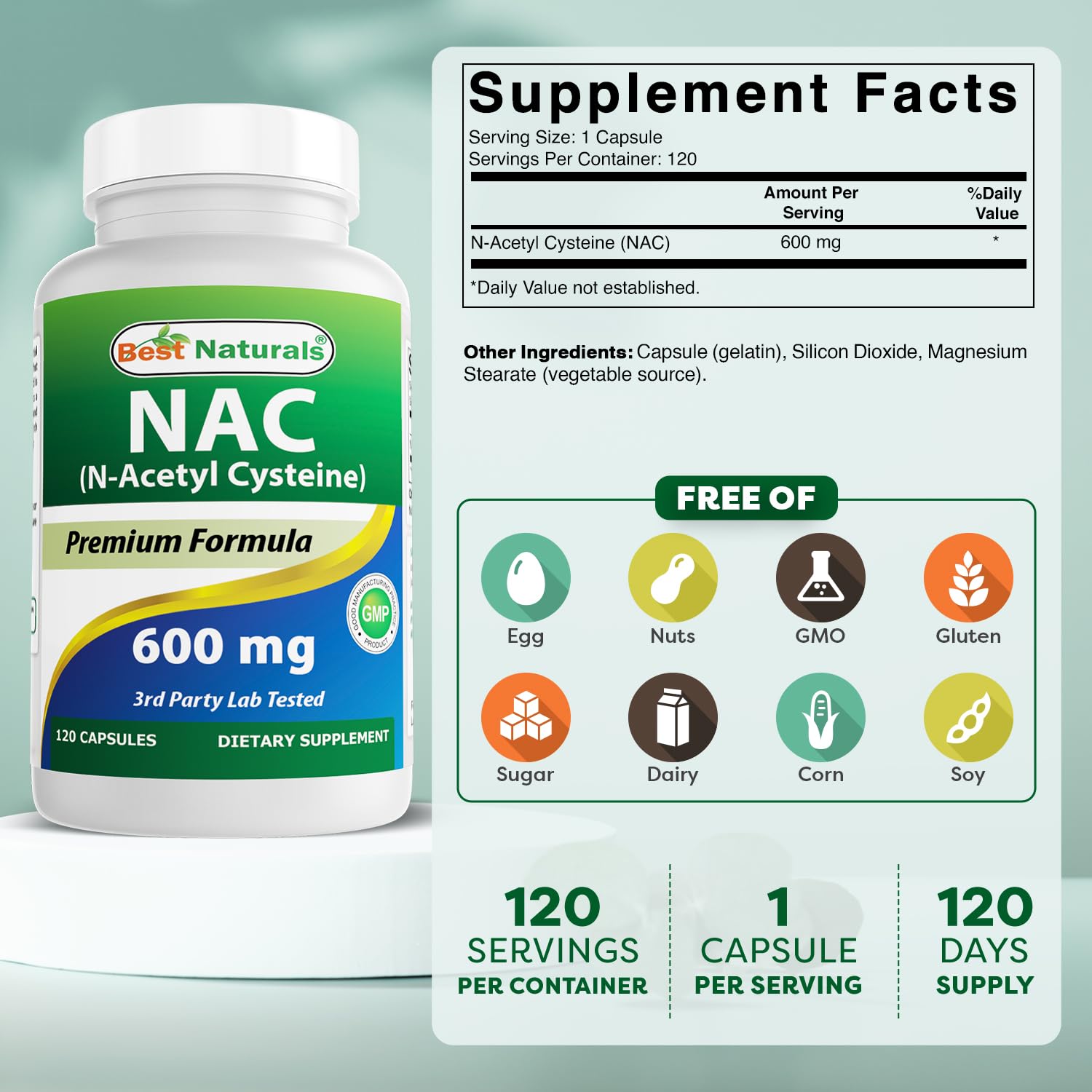 Best Naturals NAC 600 mg – 120 Capsules (Pack of 2) | N-Acetyl Cysteine
