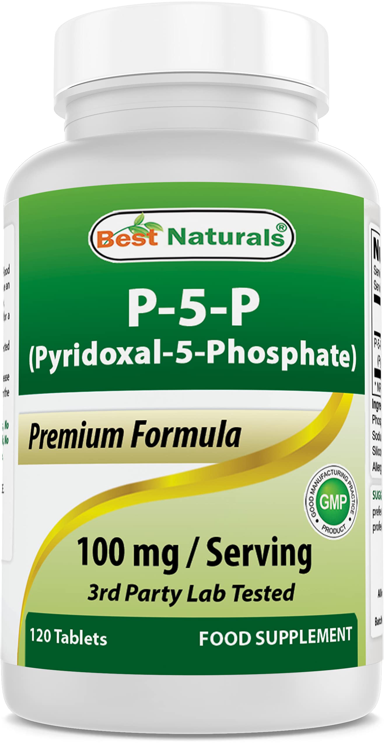 Best Naturals P5P Vitamin B6 100 mg/Serving - 120 Tablets (Pyridoxal 5 Phosphate)