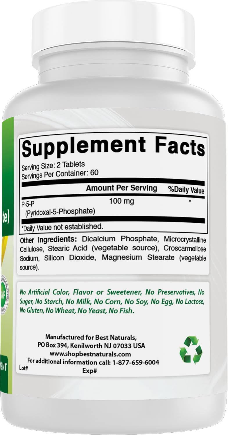 Best Naturals P5P Vitamin B6 100 mg/Serving - 120 Tablets (Pyridoxal 5 Phosphate)