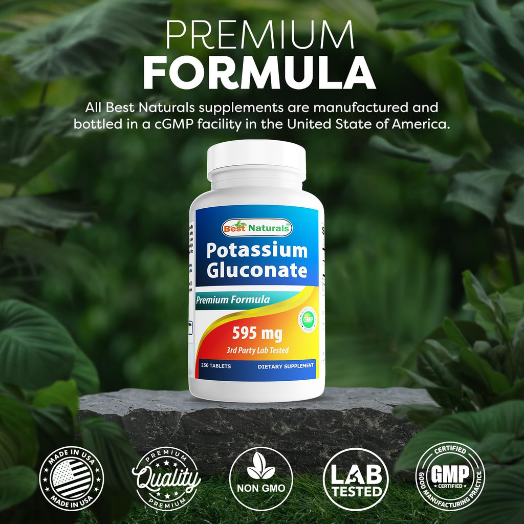 Best Naturals Potassium Gluconate 595 mg – 250 Tablets (Pack of 3) | Non-GMO & Gluten-Free