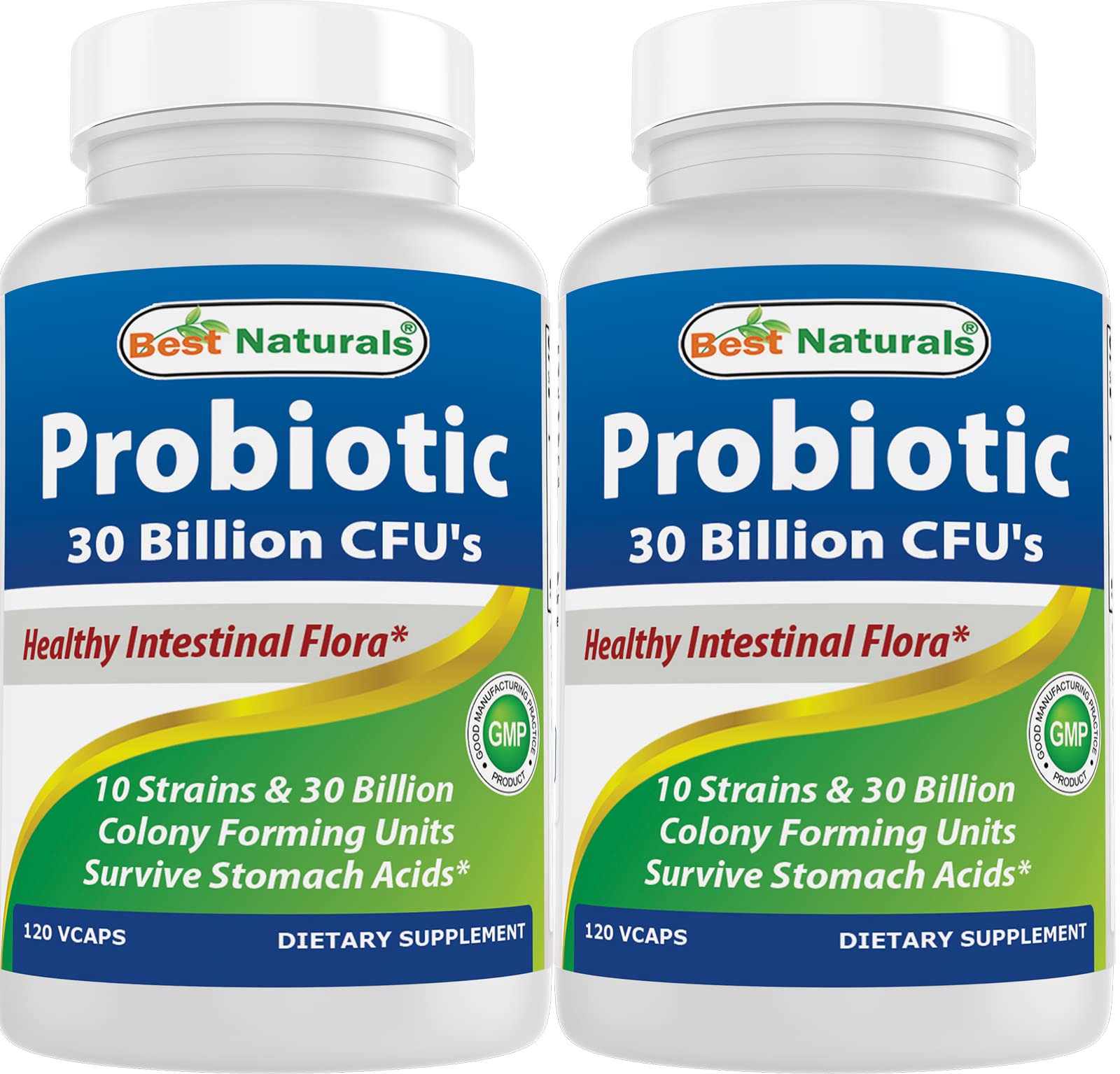 Best Naturals Probiotic 10 Strains - 30B CFU, Shelf-Stable, 120 Veggie Caps (2-Pack)