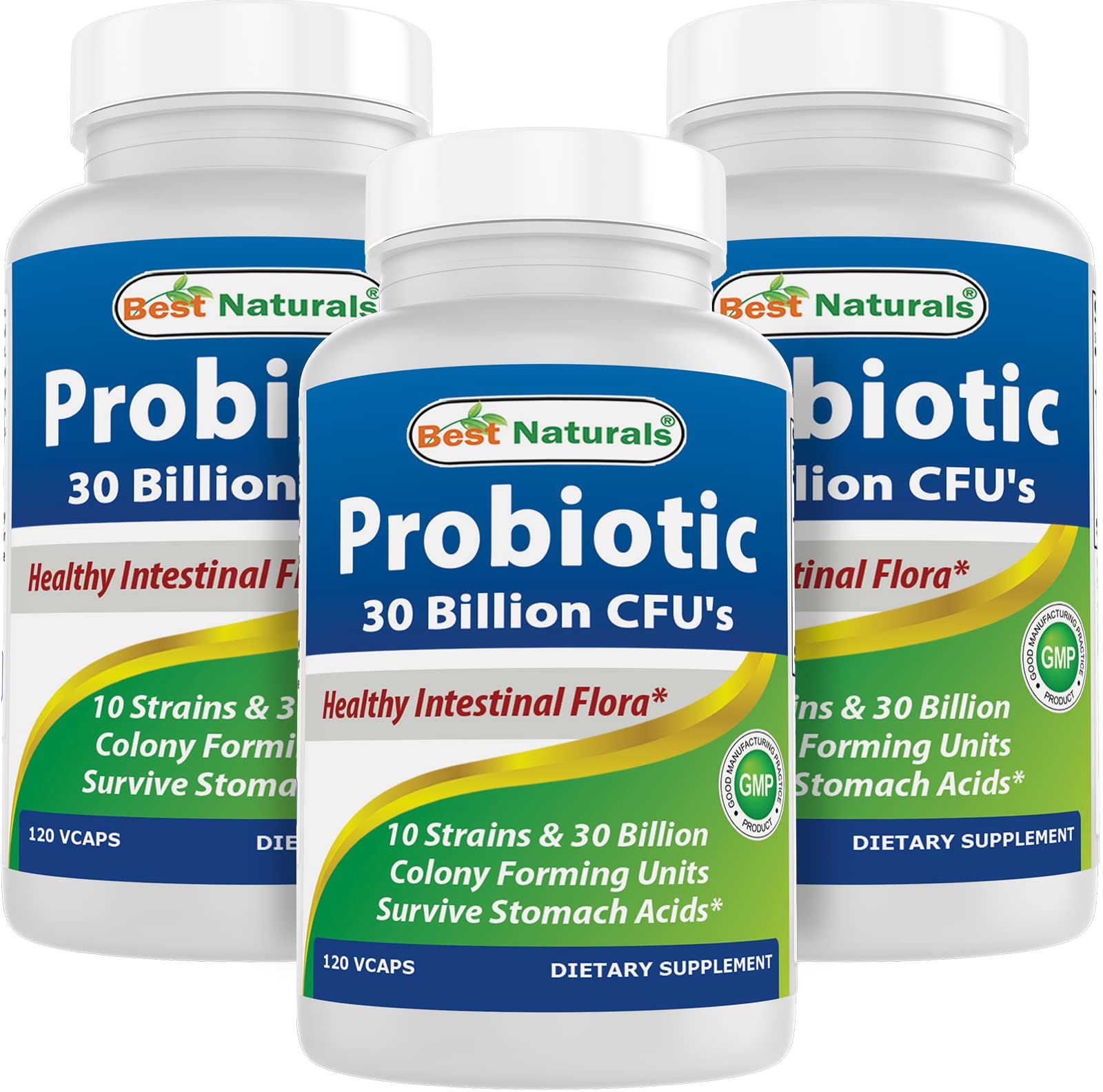 Best Naturals Probiotic 10 Strains – 30 Billion CFU, 120 Veggie Caps (Pack of 3)