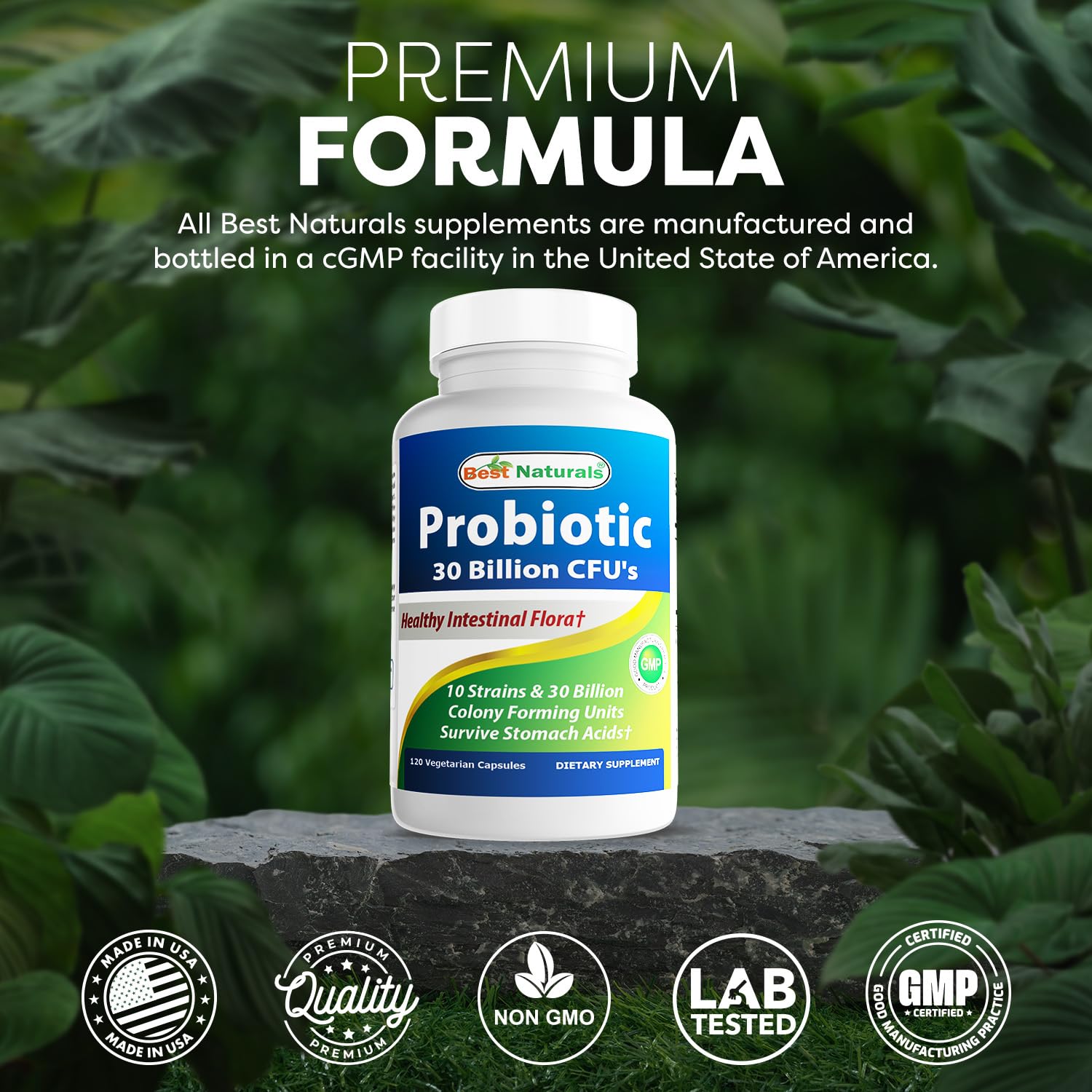 Best Naturals Probiotic 10 Strains - 30B CFU, Shelf-Stable, 120 Veggie Caps (2-Pack)