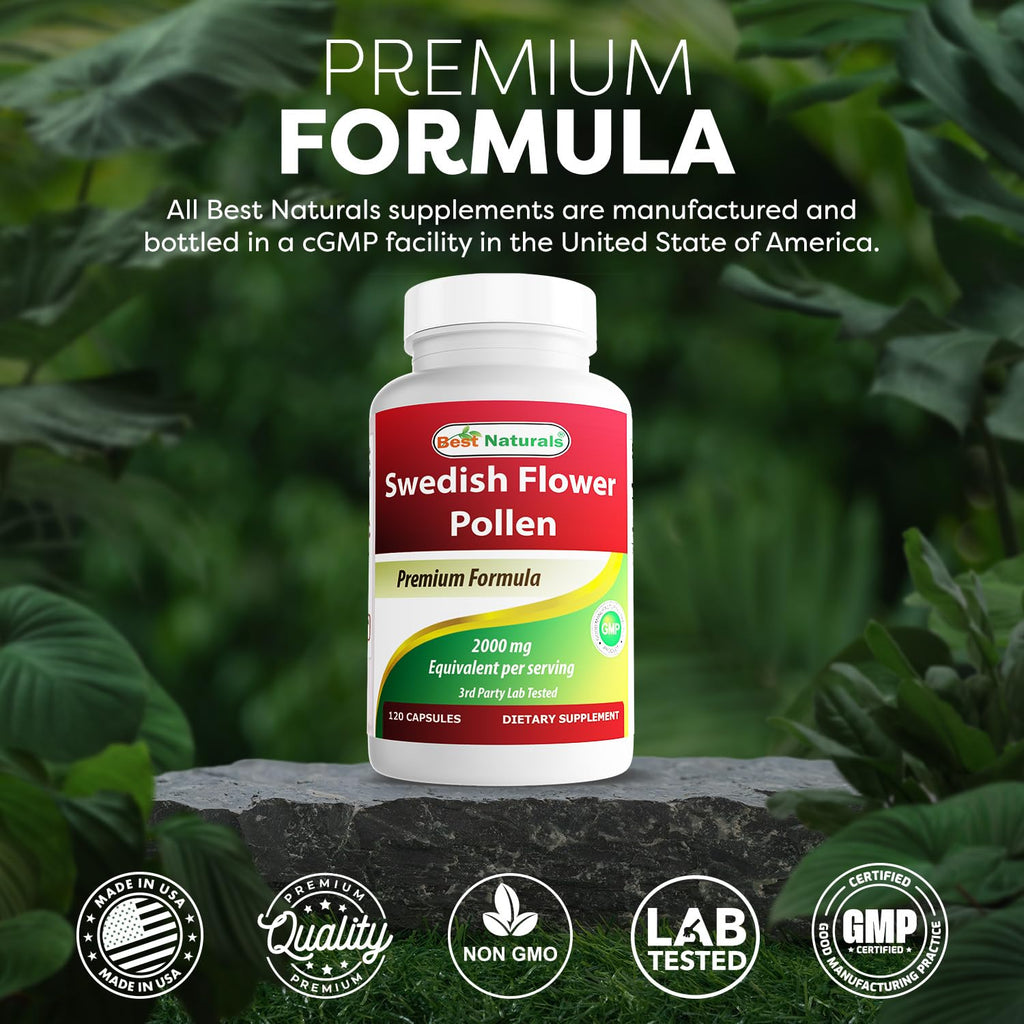 Best Naturals Swedish Flower Pollen 4:1 Extract 500 mg - 120 Capsules (Pack of 2)