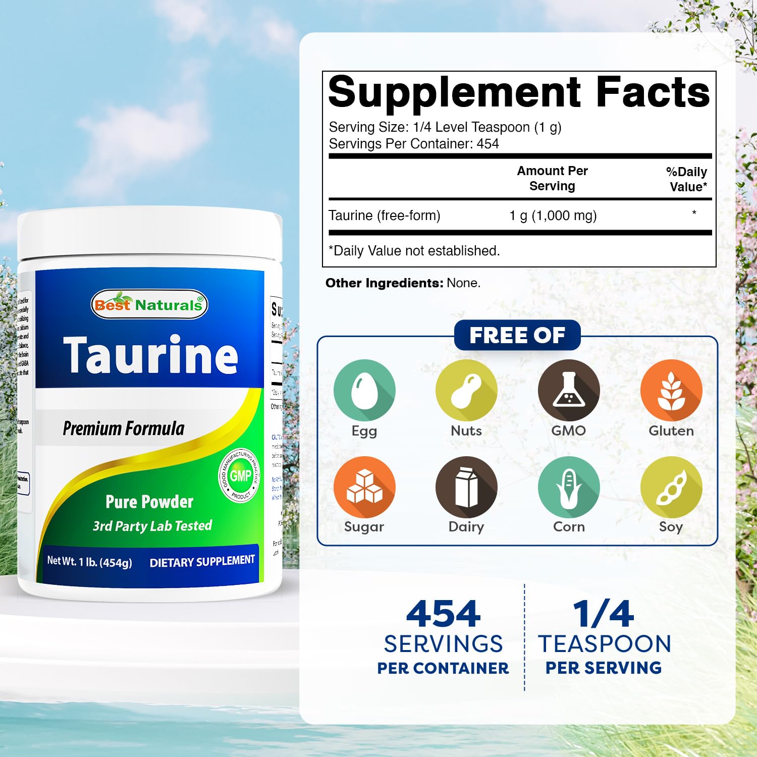 Best Naturals Taurine Powder 1000mg – 1 lb (454 g) Pack of 2