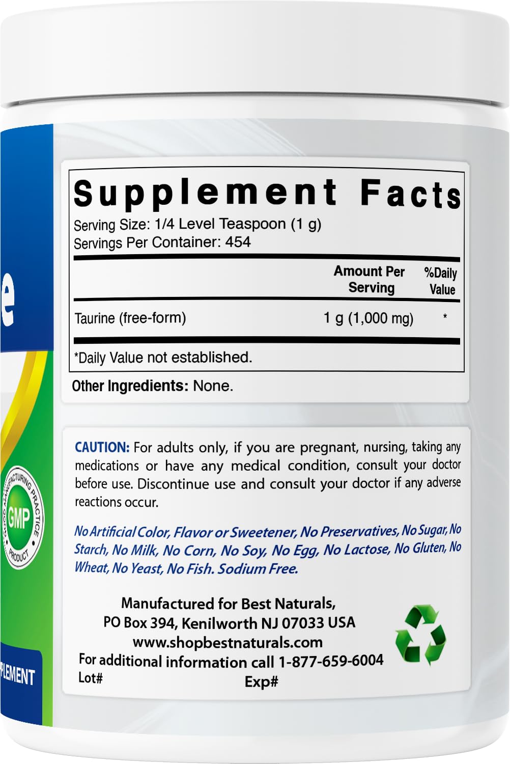 Best Naturals Taurine Powder 1000mg – 1 lb (454 g) Pack of 2