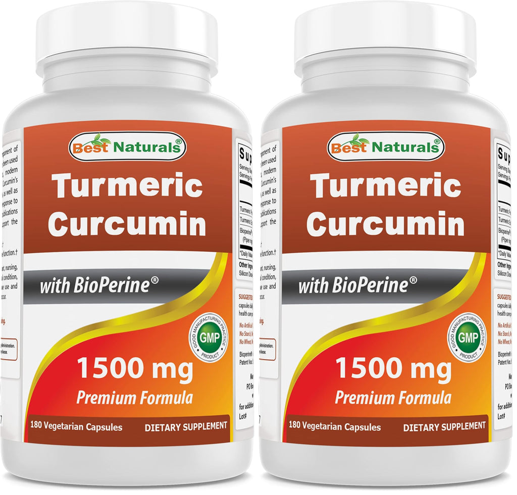 Best Naturals Turmeric Curcumin 1500mg with Bioperine – 180 Veggie Caps (Pack of 2)