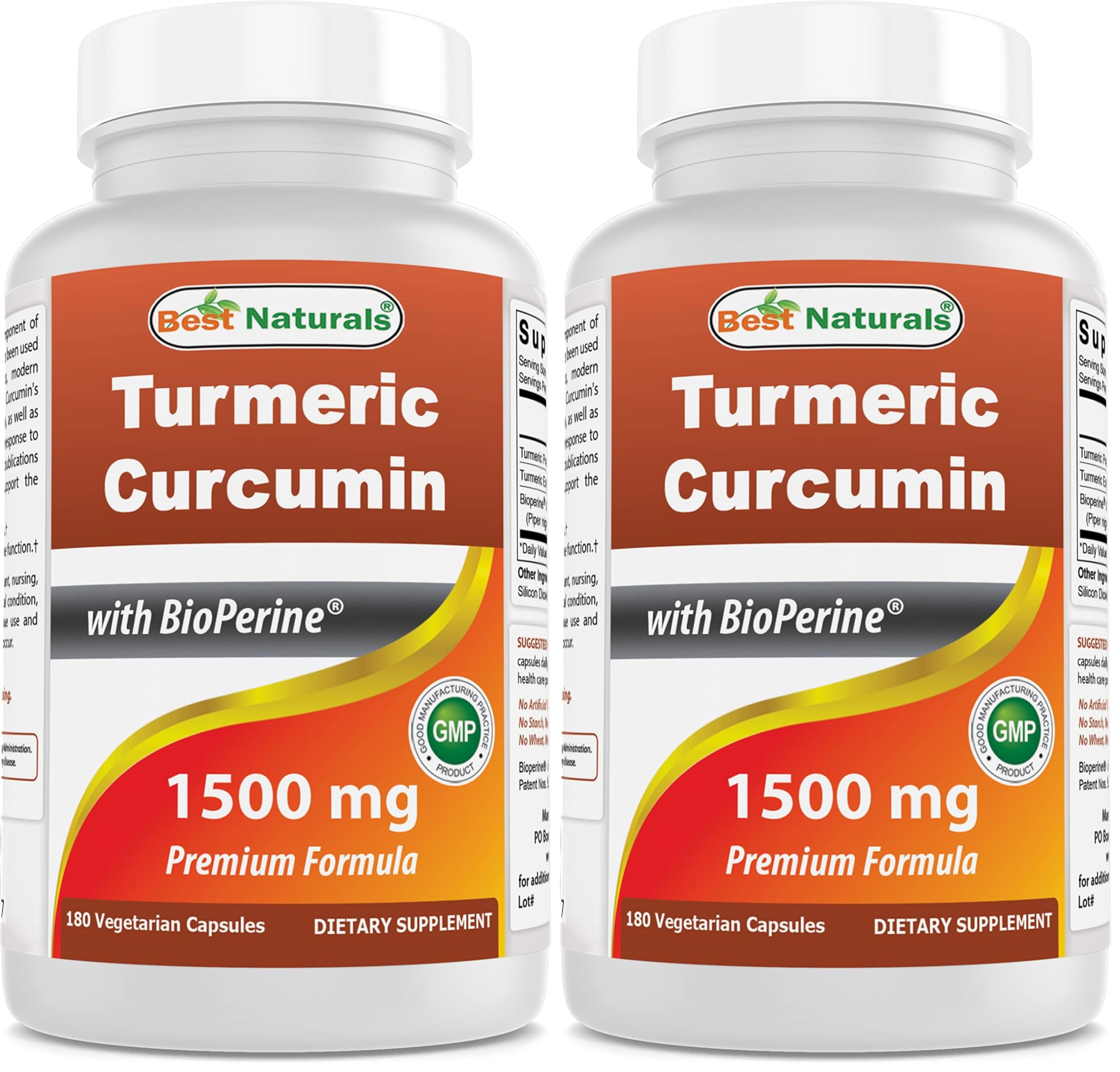 Best Naturals Turmeric Curcumin 1500mg with Bioperine – 180 Veggie Caps (Pack of 2)