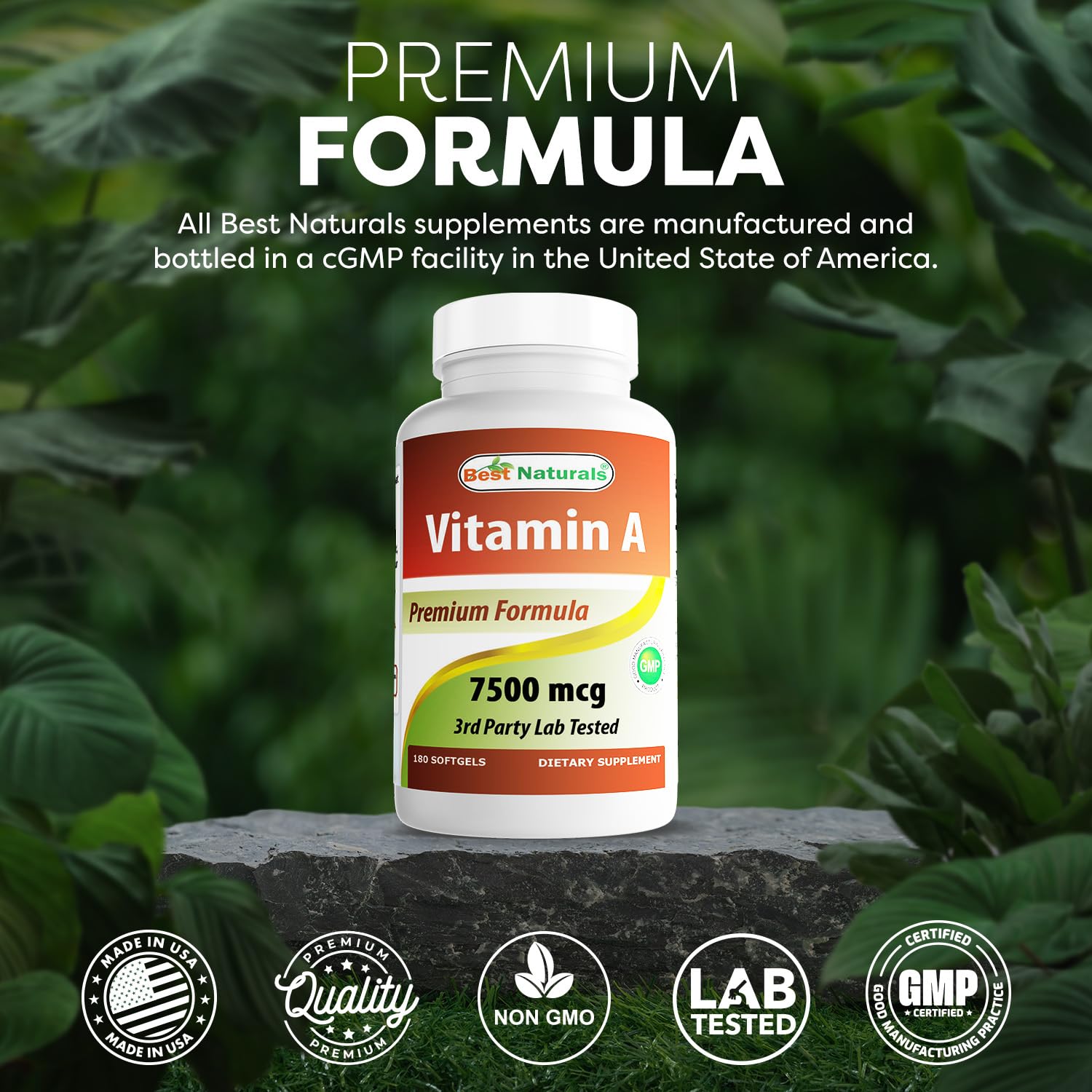 Best Naturals Vitamin A 25000 IU - 180 Softgels, Non-GMO Formula for Vision & Immunity