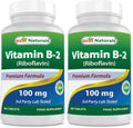 Best Naturals Vitamin B2 (Riboflavin) 100 mg - 180 Tablets per Bottle - Pack of 2 | Premium Formula | 3rd Party Lab Tested